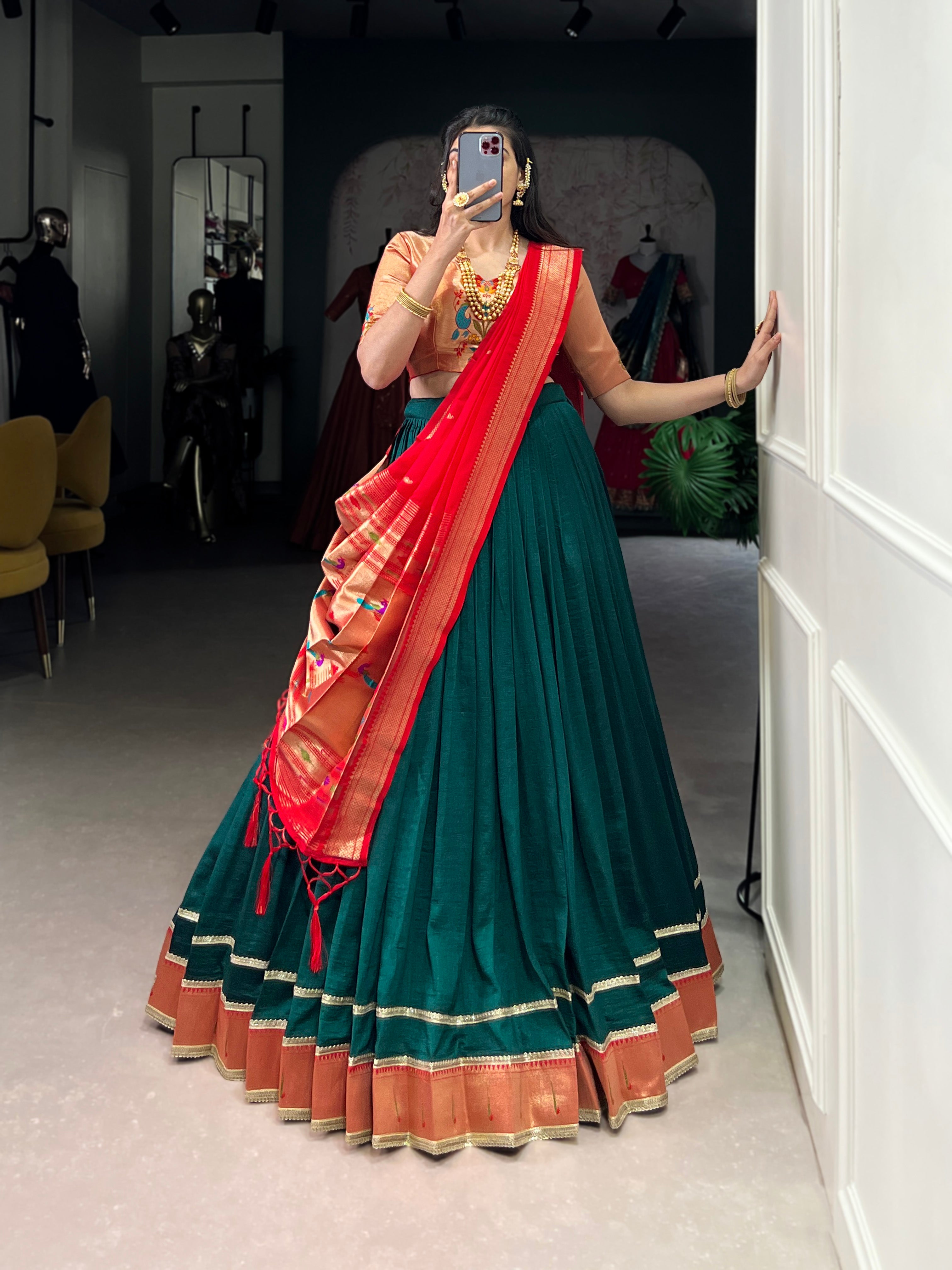 Green color  Paithani lehengas that speak culture