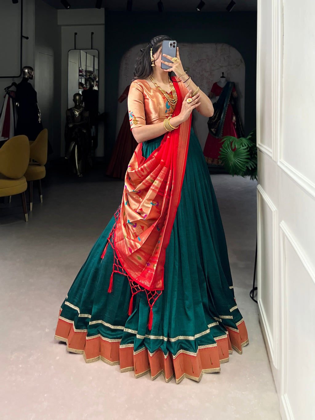 Green color  Paithani lehengas that speak culture