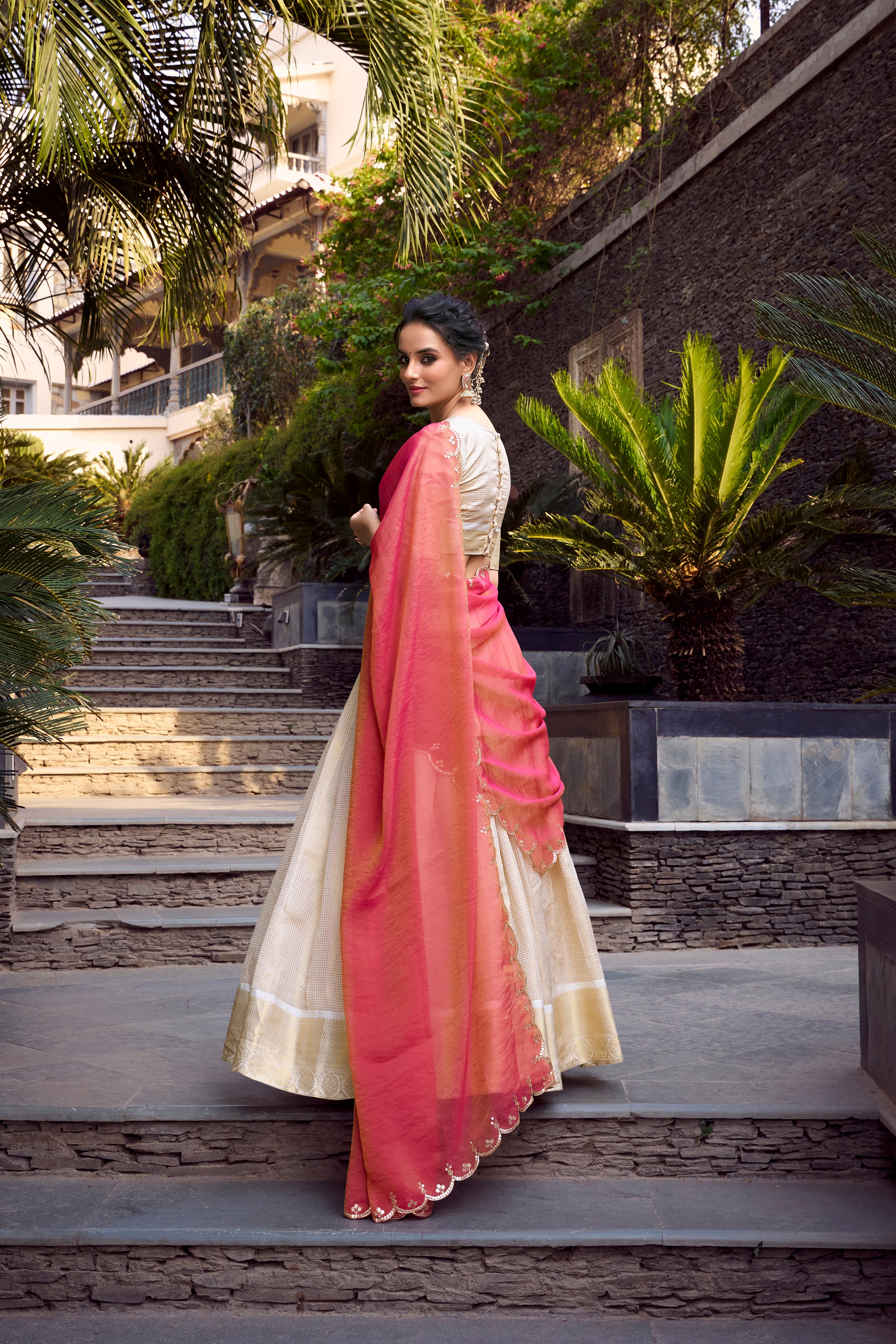 Elegant Off White Golden Zari Weaving Work Lehenga with Zari Shimmer Dupatta