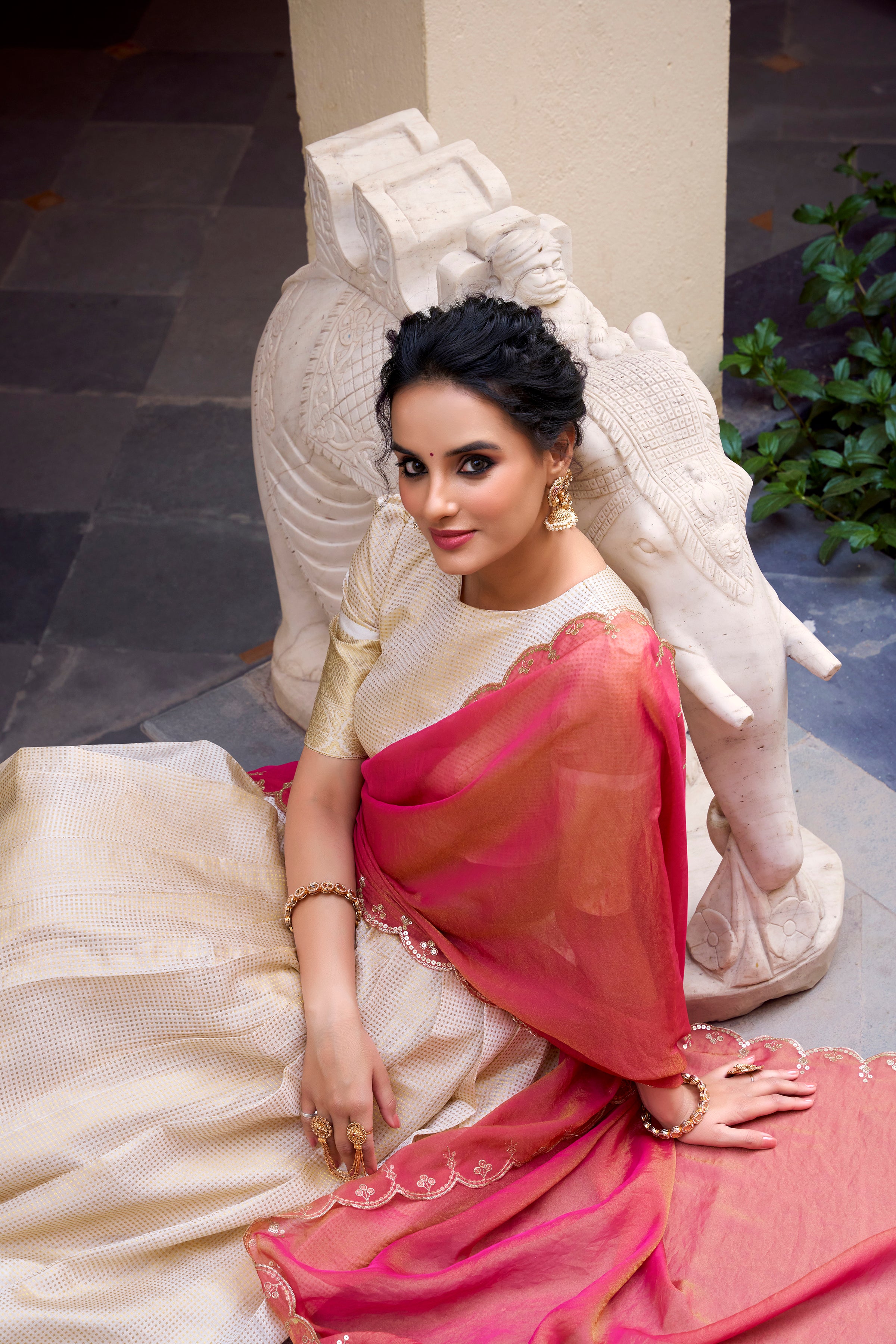 Elegant Off White Golden Zari Weaving Work Lehenga with Zari Shimmer Dupatta