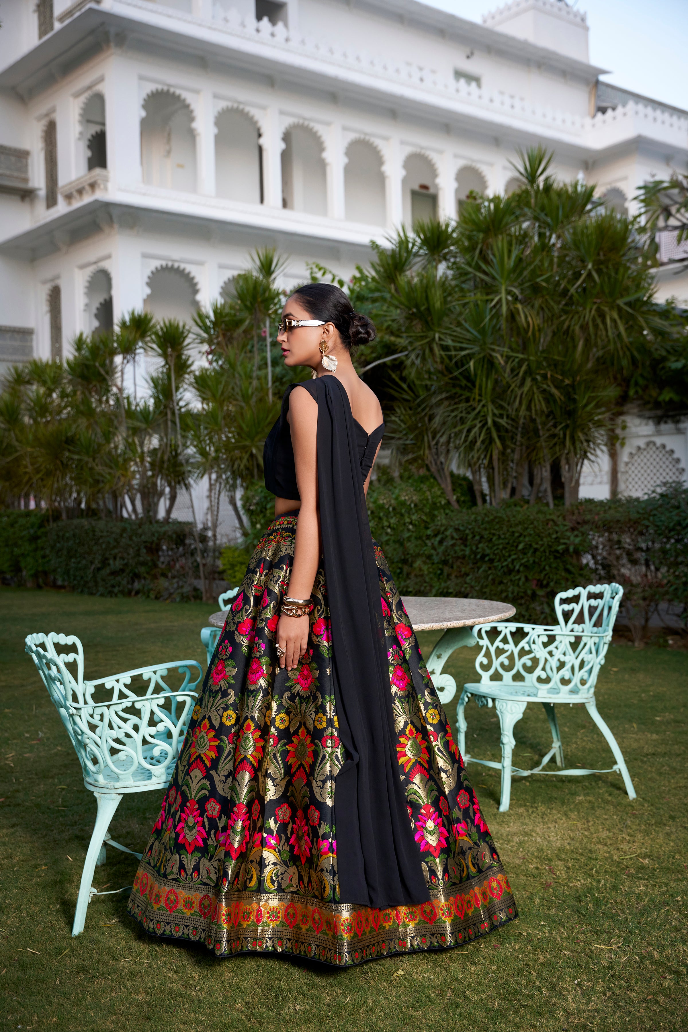 Black Banarasi Silk Zari Weaving Lehenga