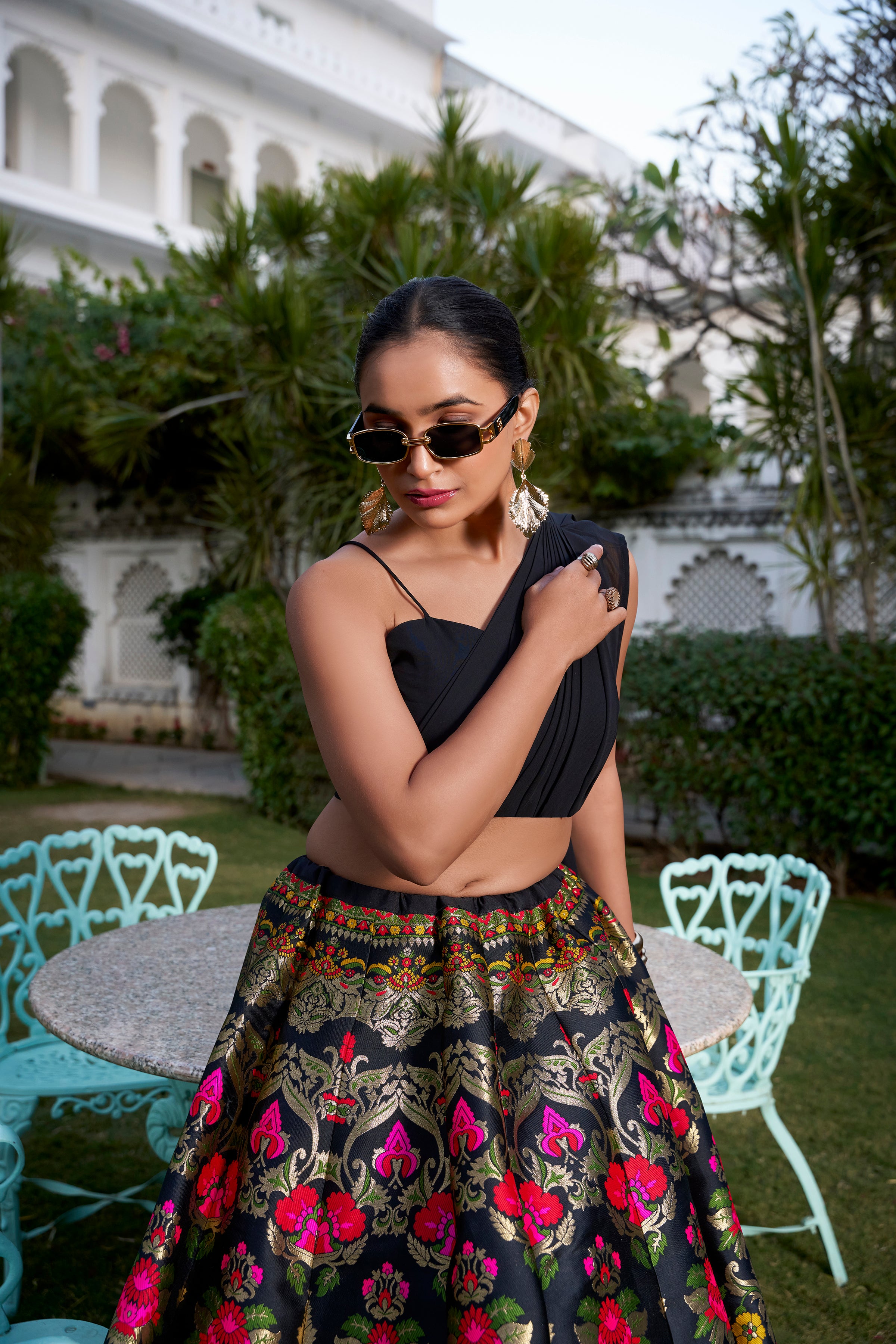 Black Banarasi Silk Zari Weaving Lehenga