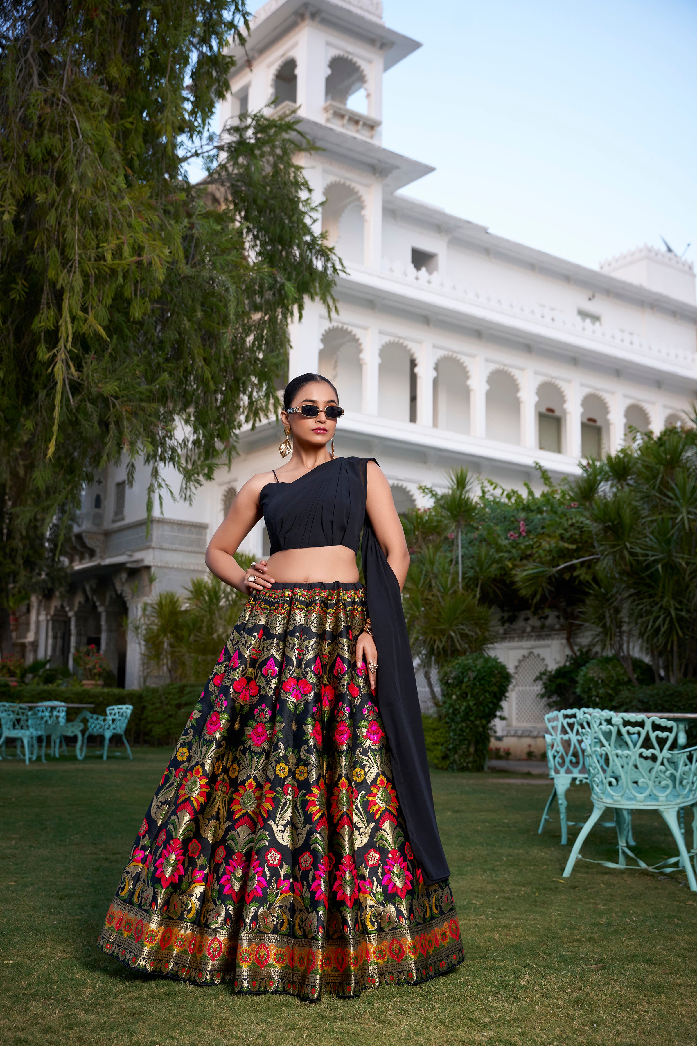 Black Banarasi Silk Zari Weaving Lehenga