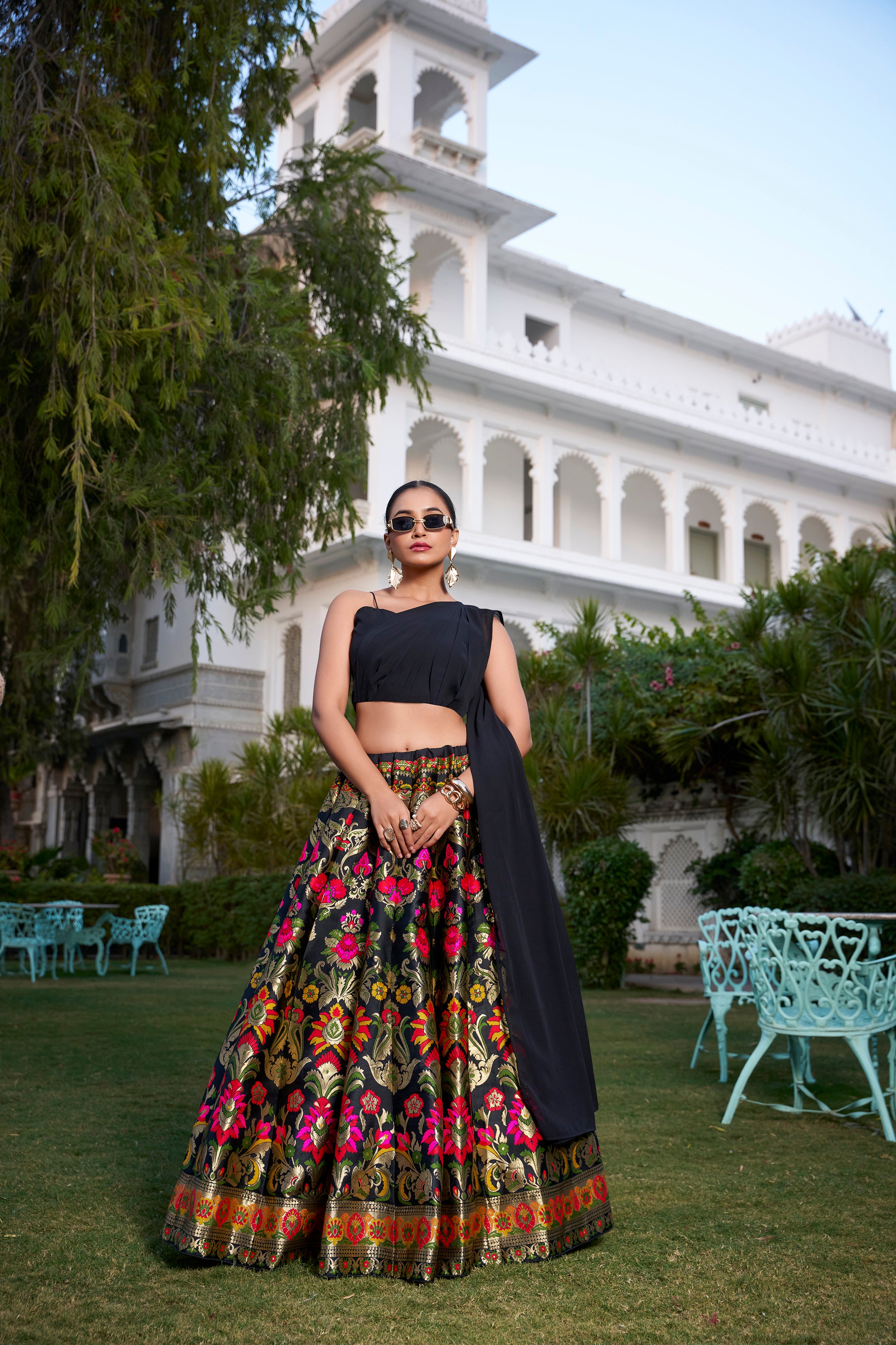 Black Banarasi Silk Zari Weaving Lehenga