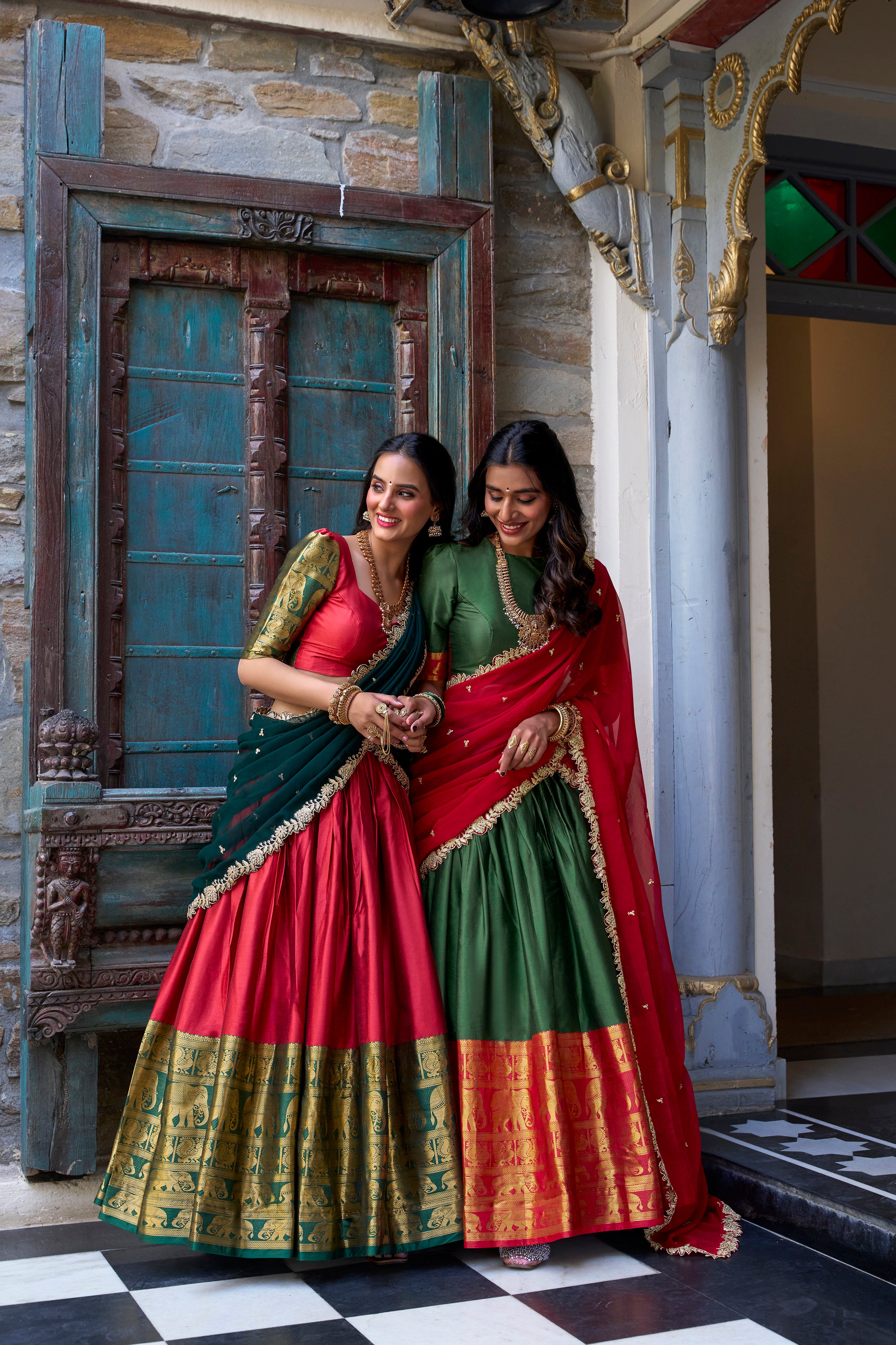 Narayan Pattu Lehenga with Zari Border and Embellished Dupatta
