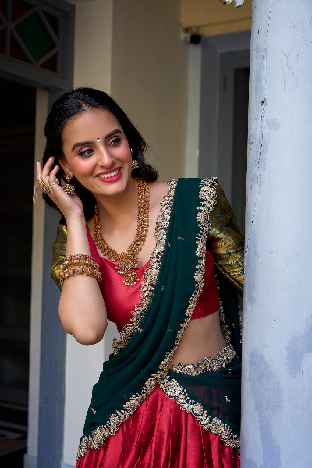 Narayan Pattu Lehenga with Zari Border and Embellished Dupatta