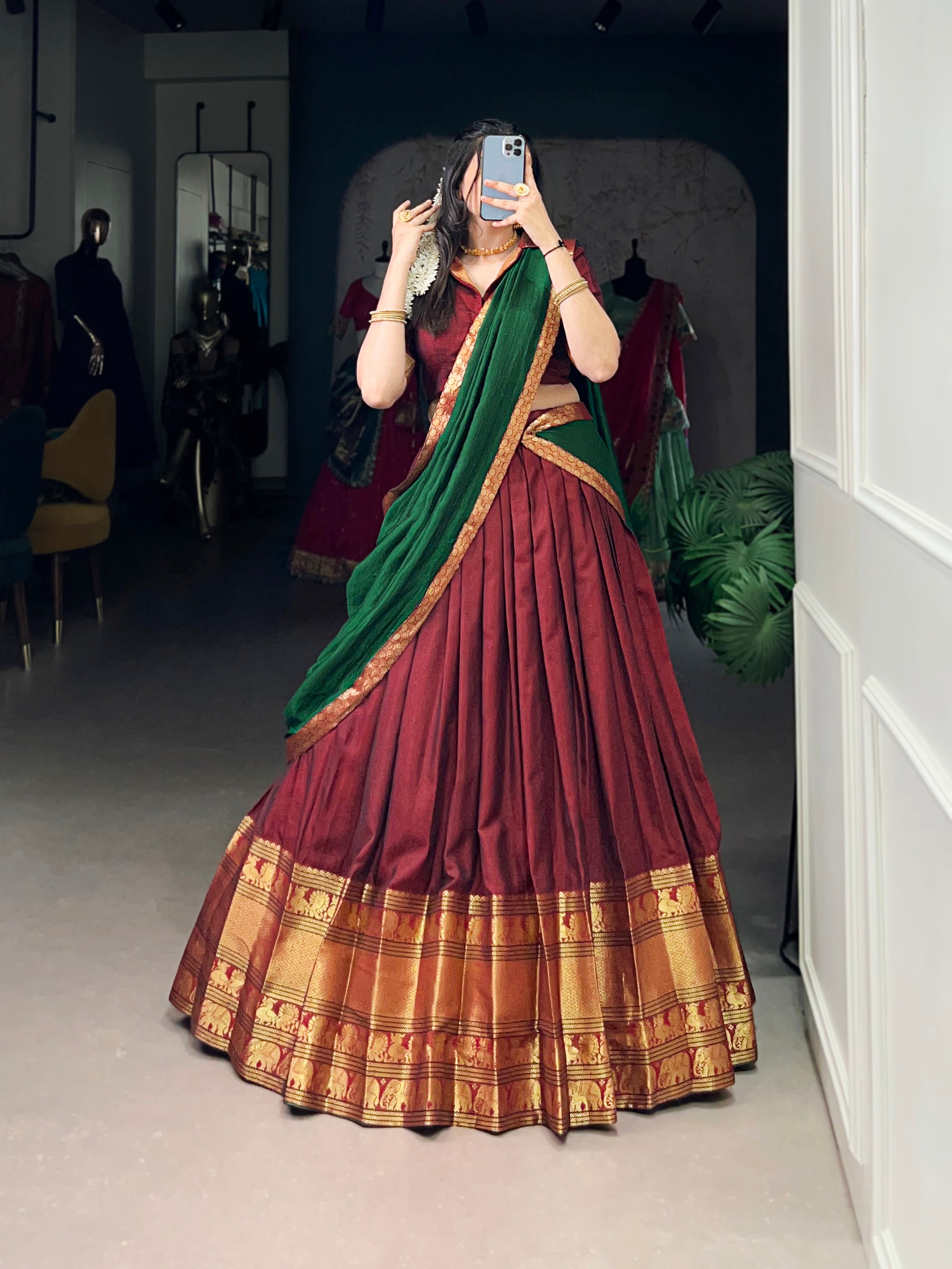 Regal Narayan pet (cotton)  Lehenga with Contrast Dupatta