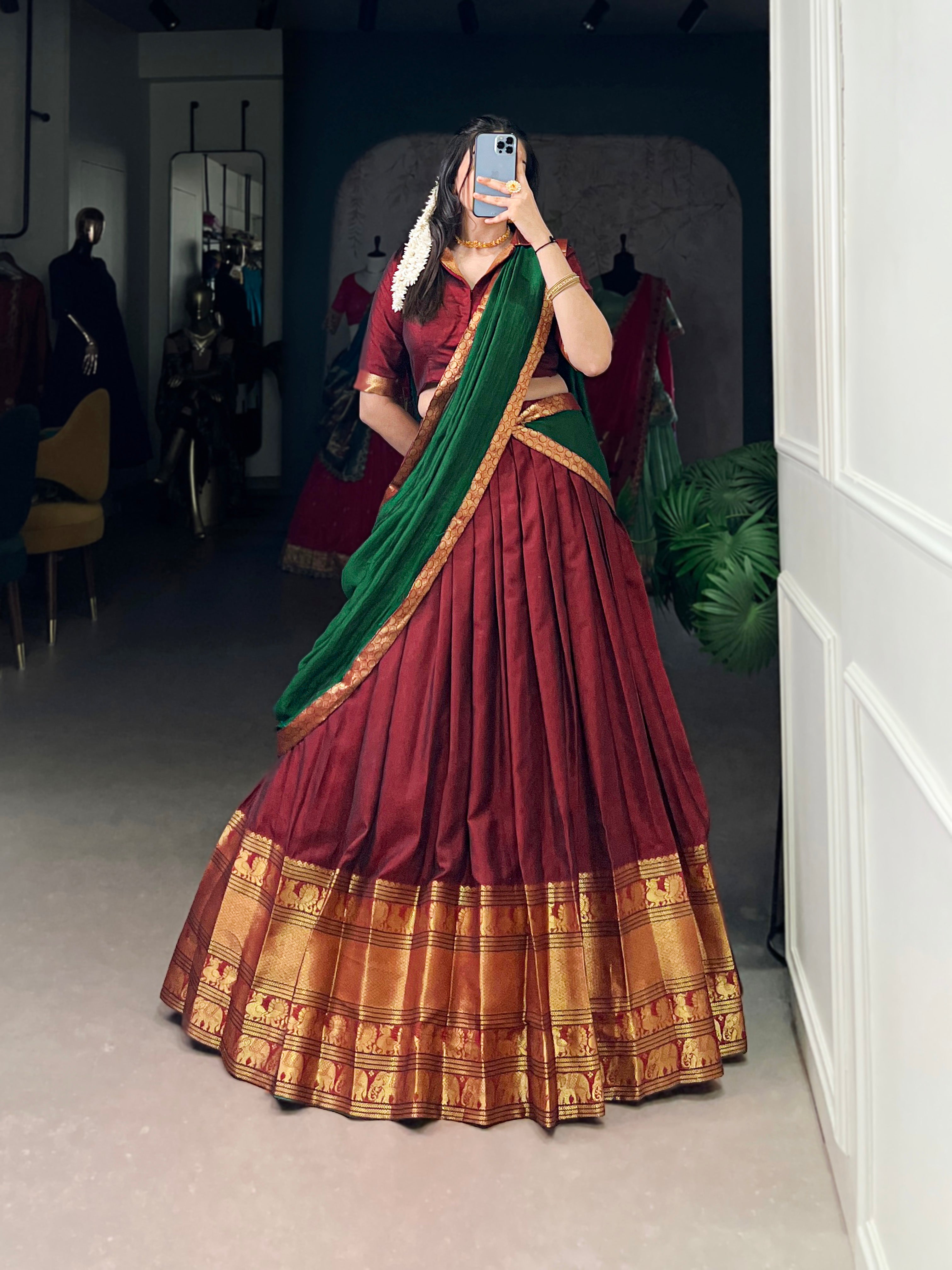 Regal Narayan pet (cotton)  Lehenga with Contrast Dupatta
