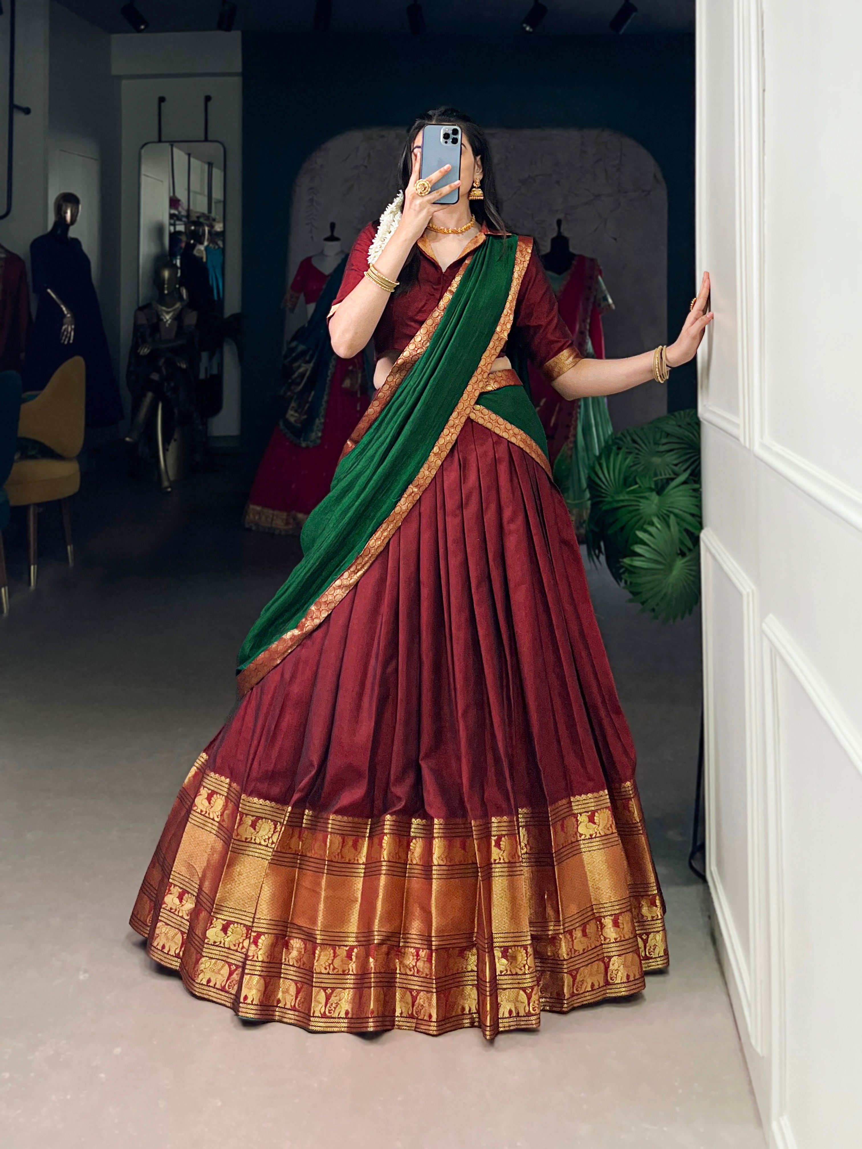 Regal Narayan pet (cotton)  Lehenga with Contrast Dupatta
