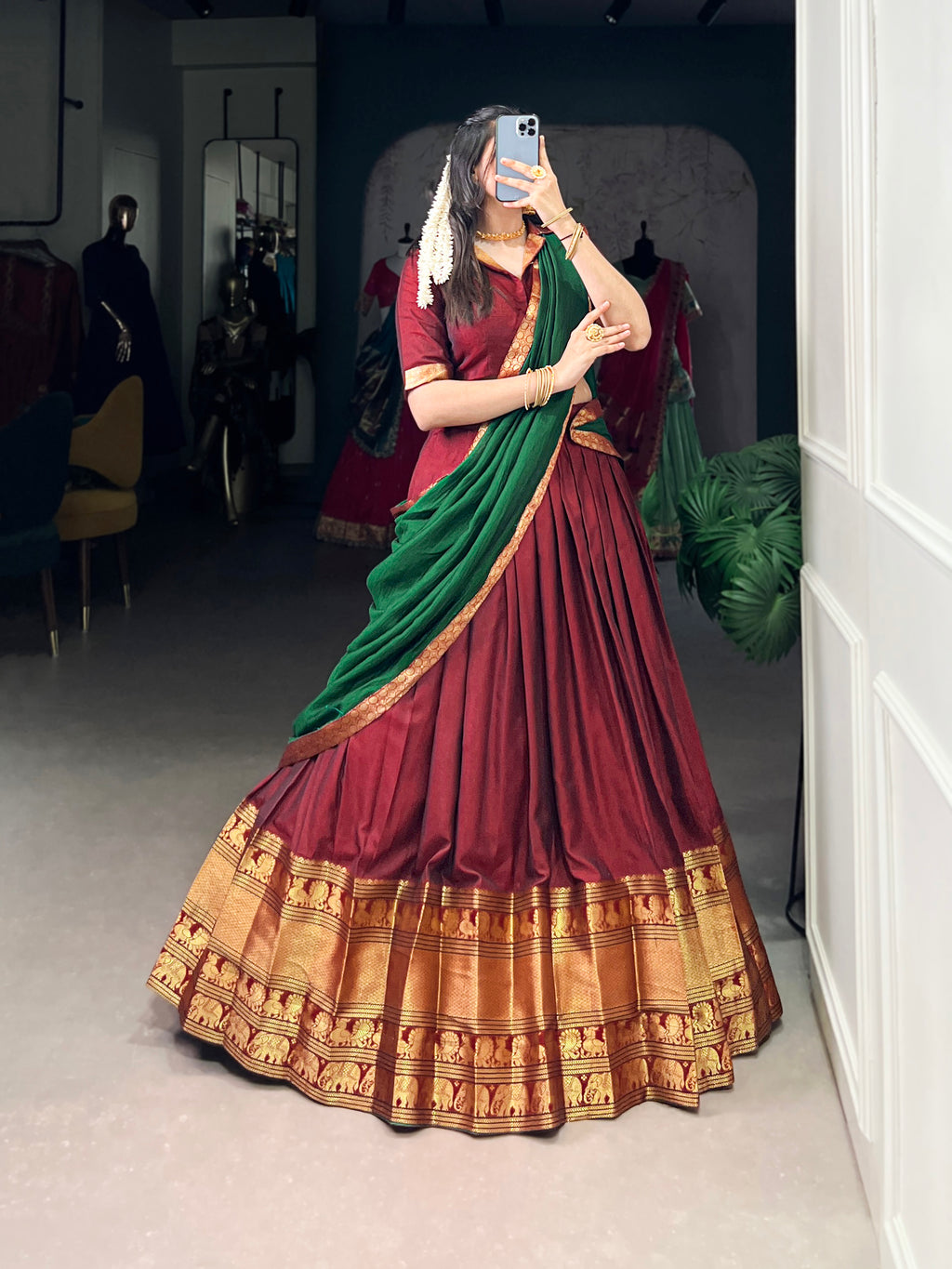 Regal Narayan pet (cotton)  Lehenga with Contrast Dupatta