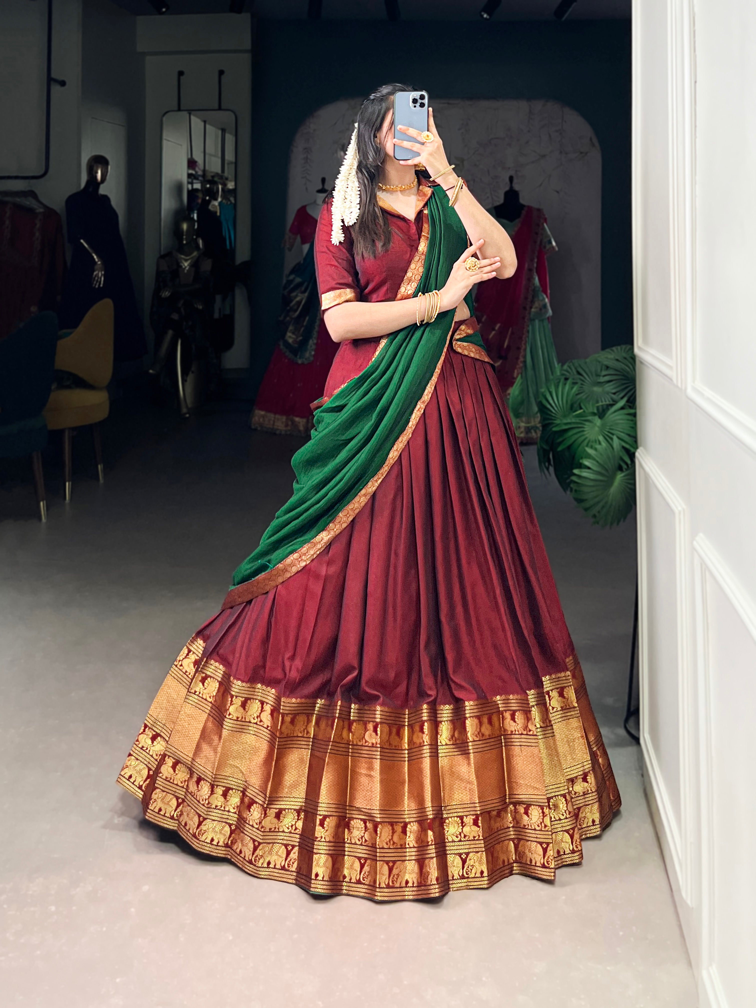 Regal Narayan pet (cotton)  Lehenga with Contrast Dupatta