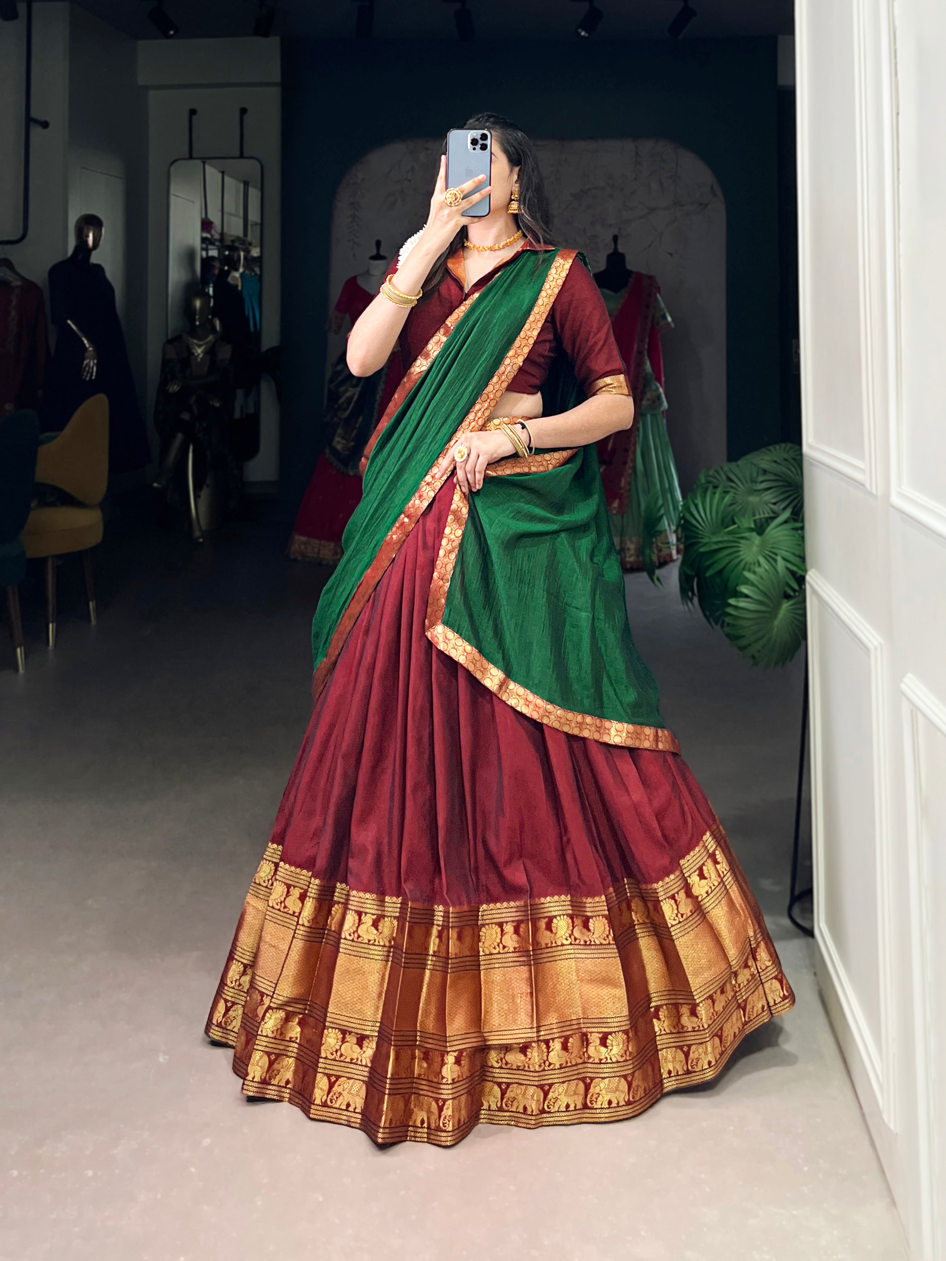 Regal Narayan pet (cotton)  Lehenga with Contrast Dupatta