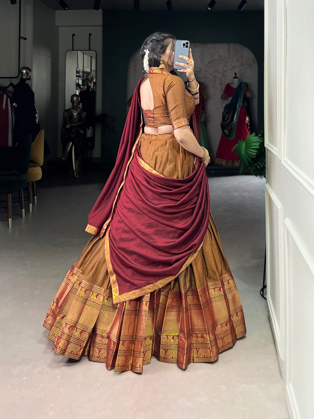 Regal Narayan pet (cotton)  Lehenga with Contrast Dupatta