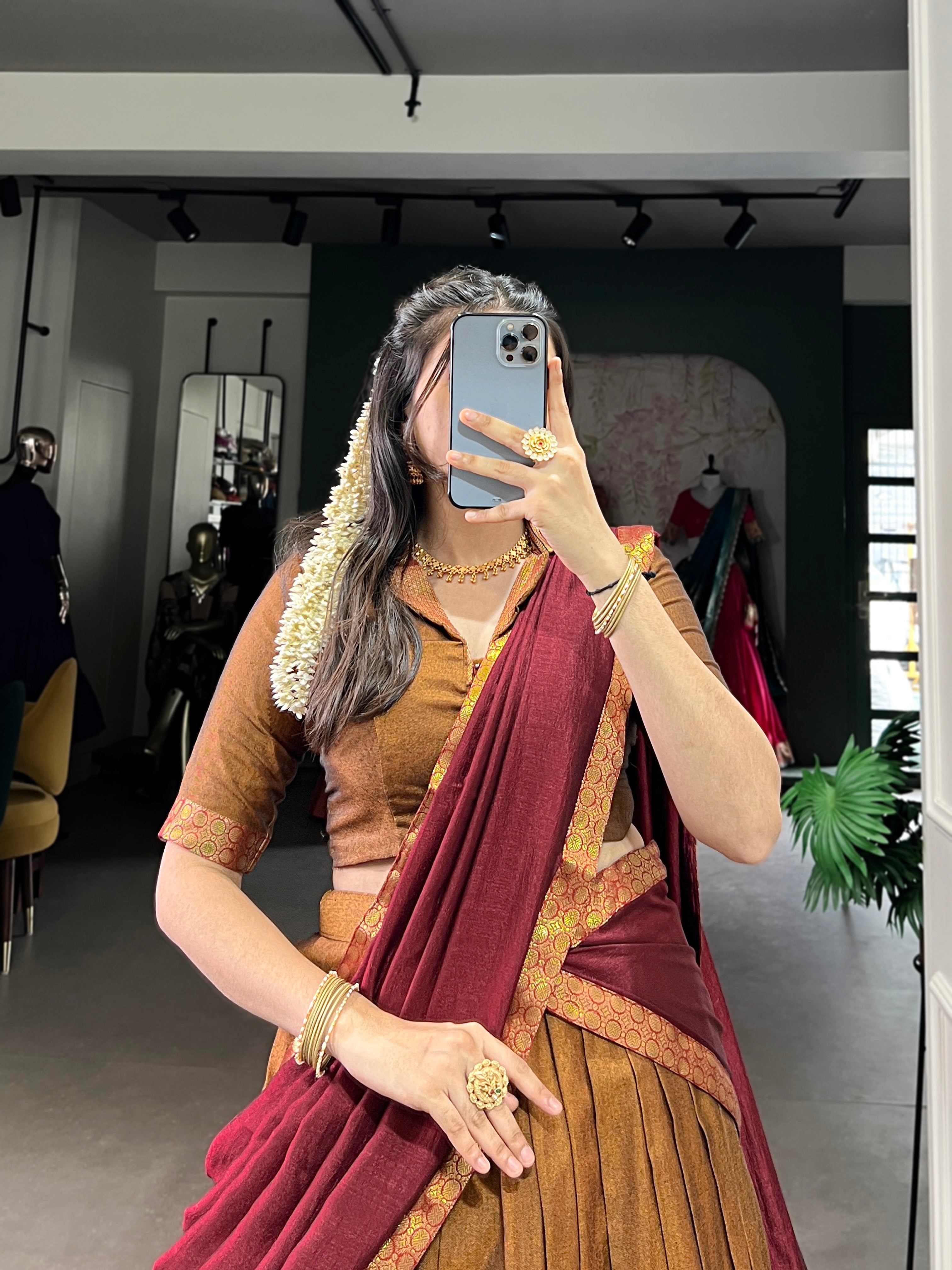 Regal Narayan pet (cotton)  Lehenga with Contrast Dupatta