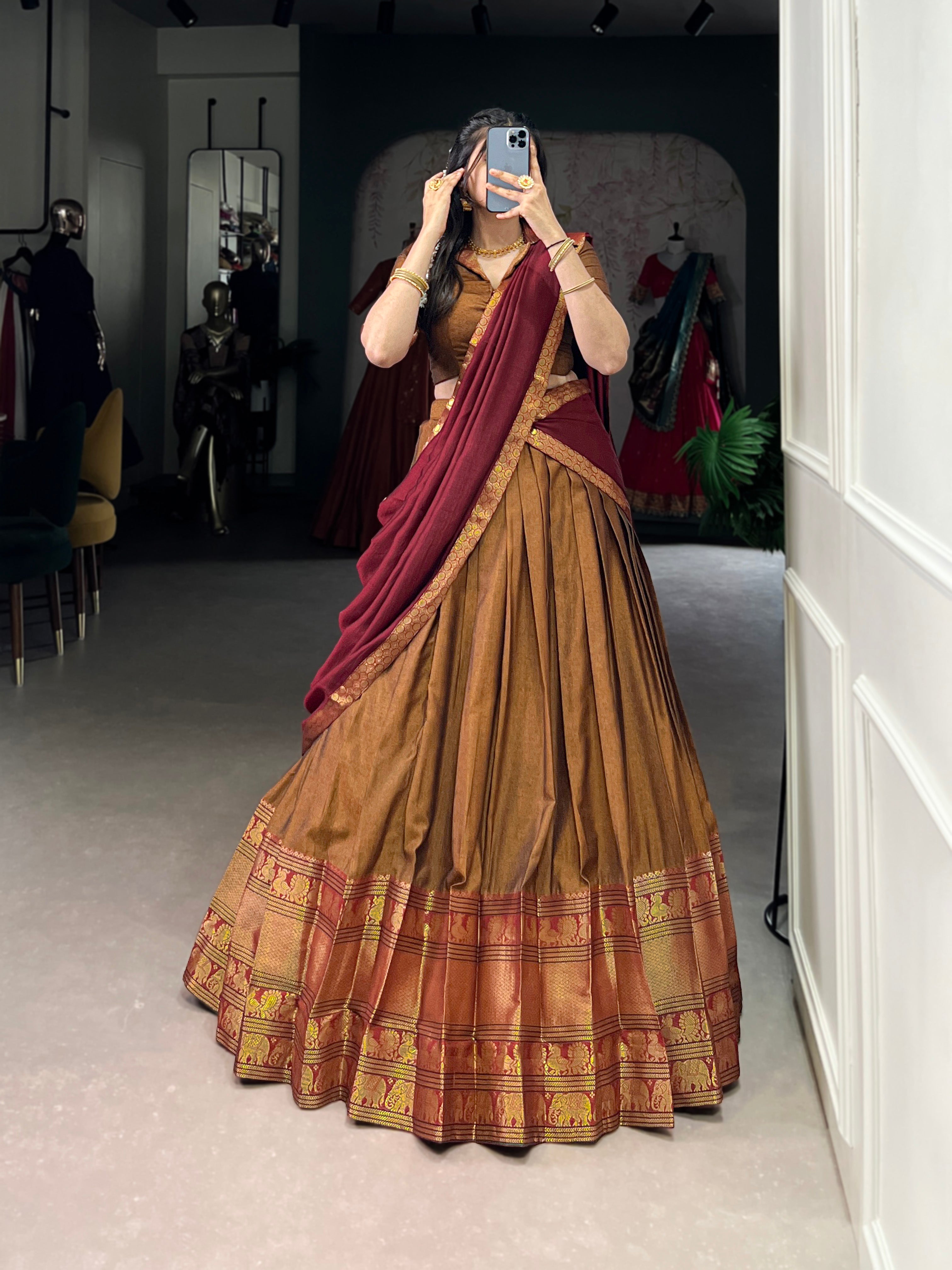 Regal Narayan pet (cotton)  Lehenga with Contrast Dupatta
