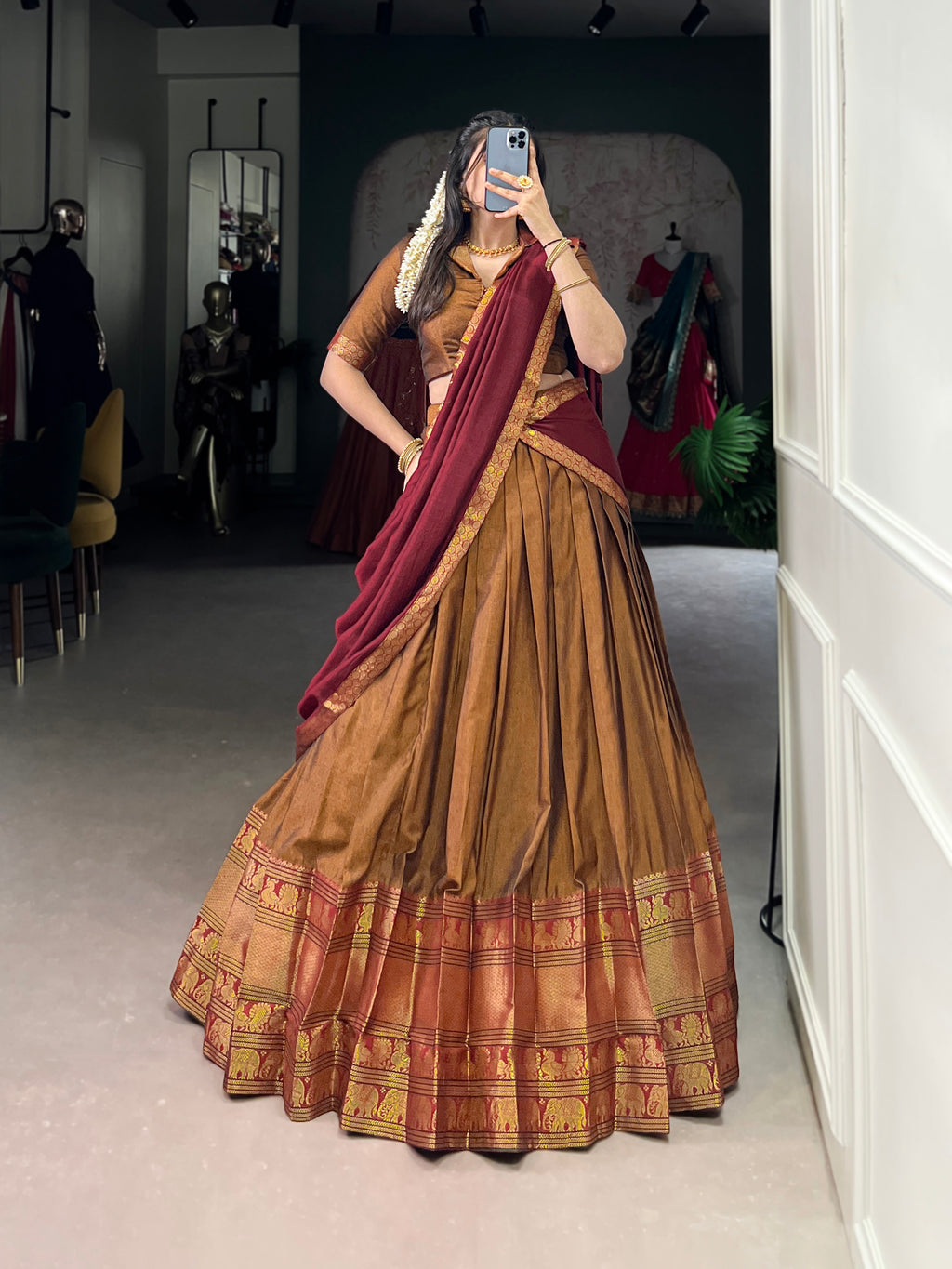 Regal Narayan pet (cotton)  Lehenga with Contrast Dupatta