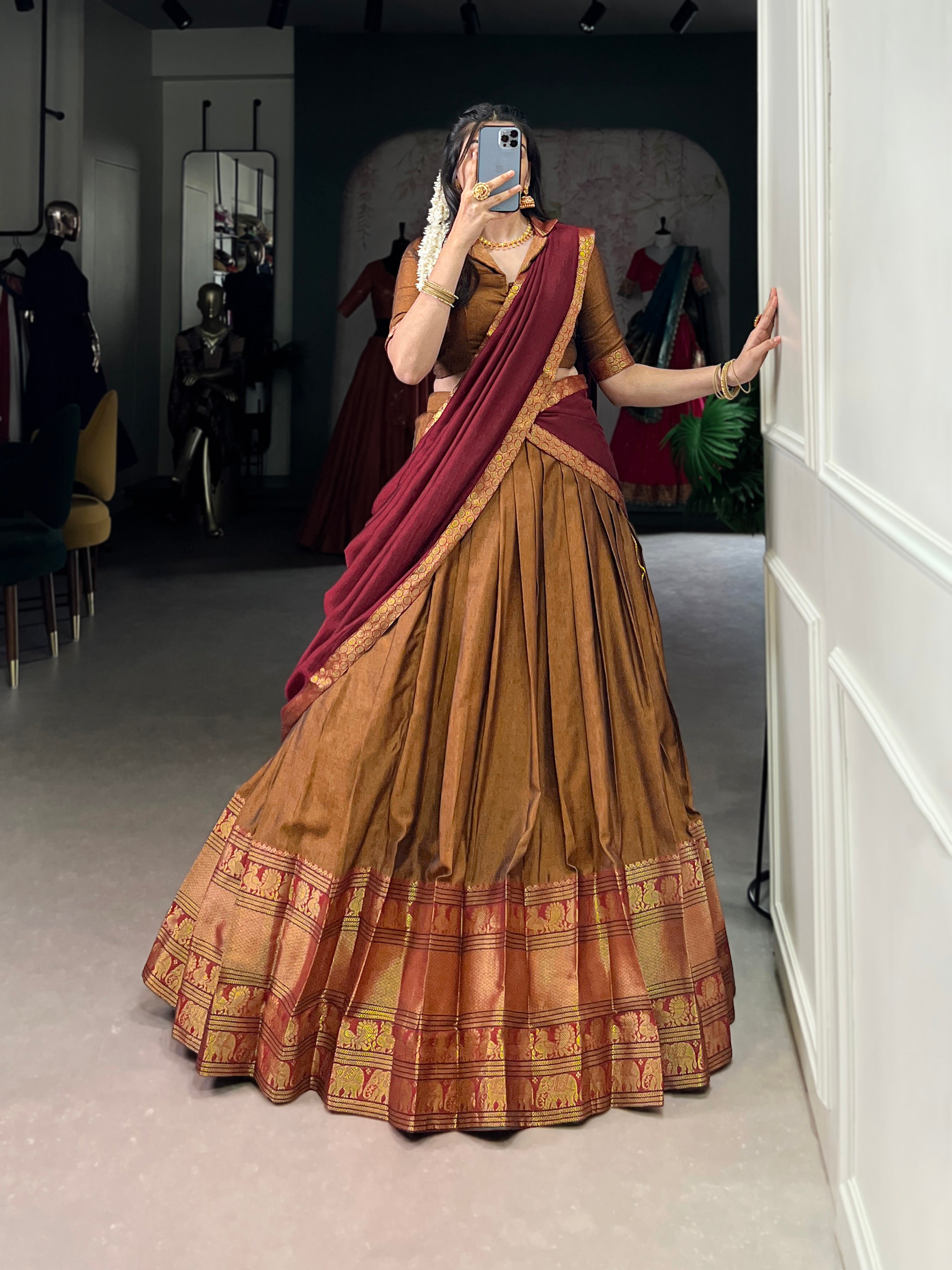 Regal Narayan pet (cotton)  Lehenga with Contrast Dupatta