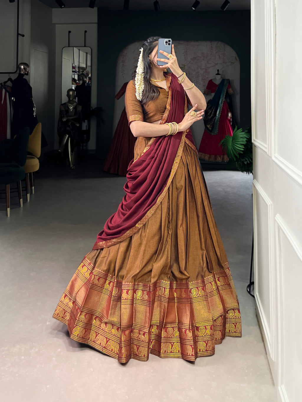 Regal Narayan pet (cotton)  Lehenga with Contrast Dupatta