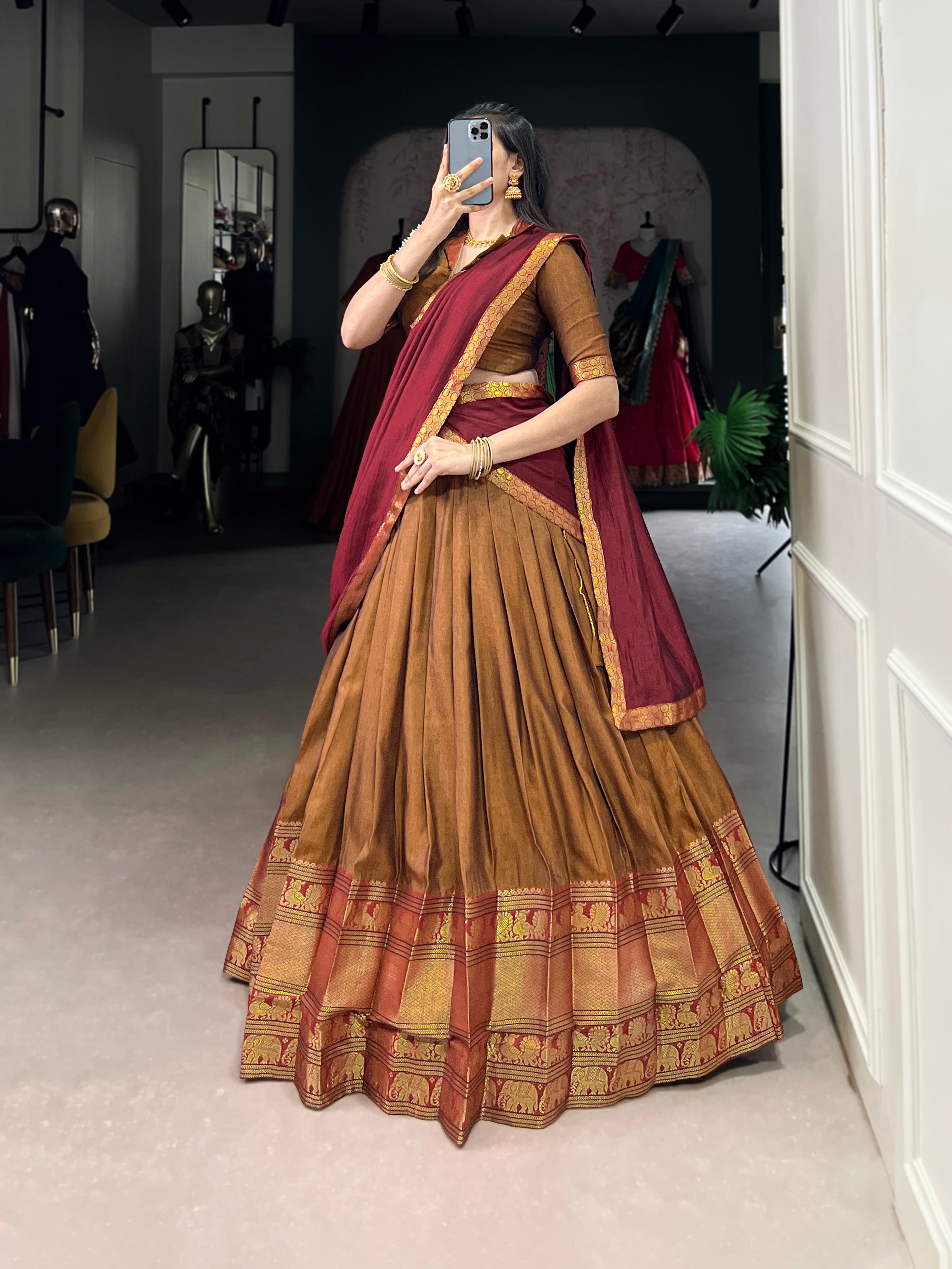 Regal Narayan pet (cotton)  Lehenga with Contrast Dupatta