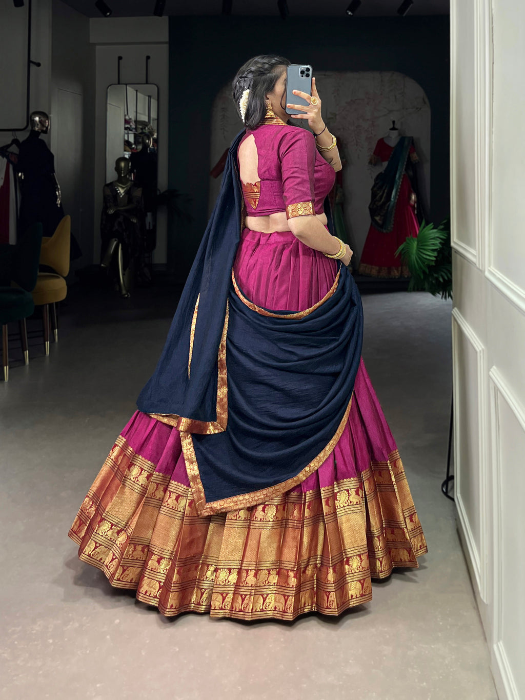 Regal Narayan pet (cotton)  Lehenga with Contrast Dupatta