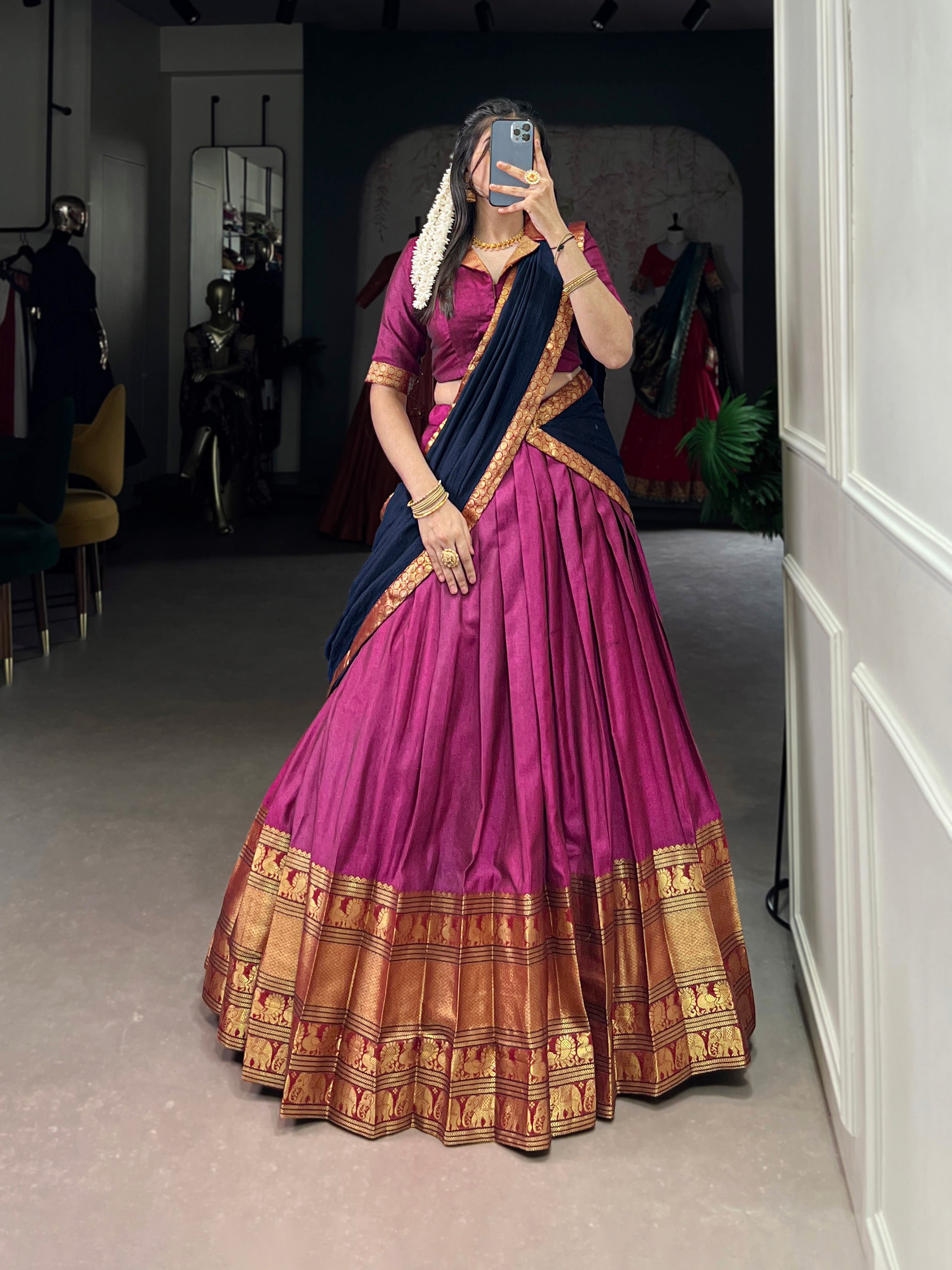 Regal Narayan pet (cotton)  Lehenga with Contrast Dupatta