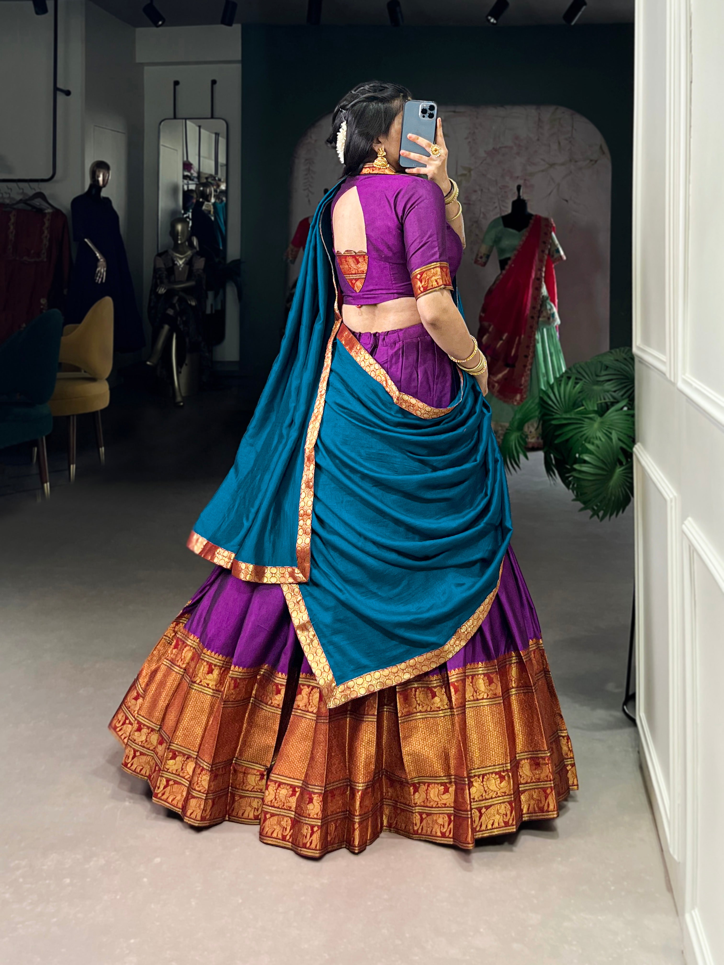 Regal Narayan pet (cotton)  Lehenga with Contrast Dupatta