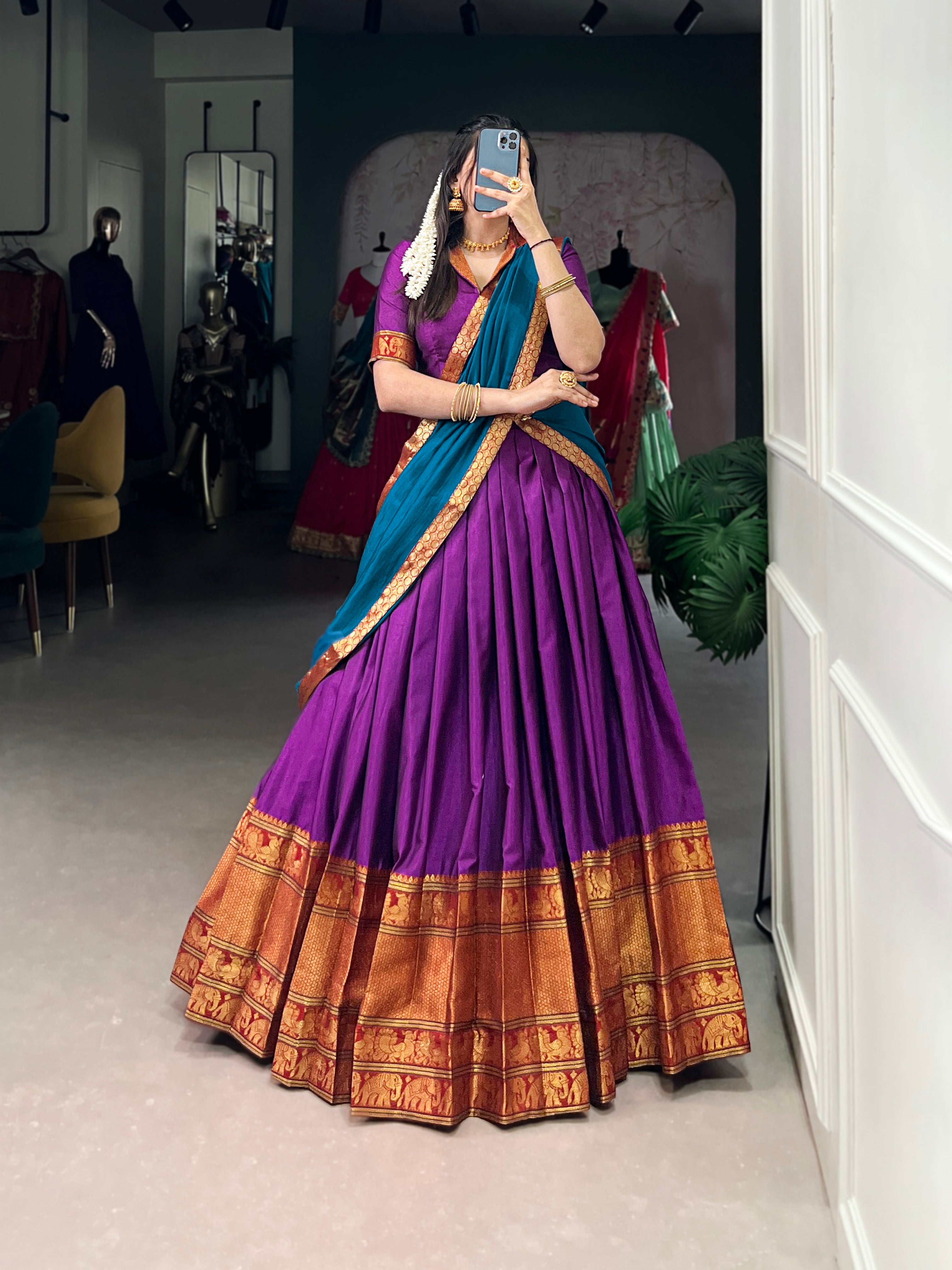 Regal Narayan pet (cotton)  Lehenga with Contrast Dupatta