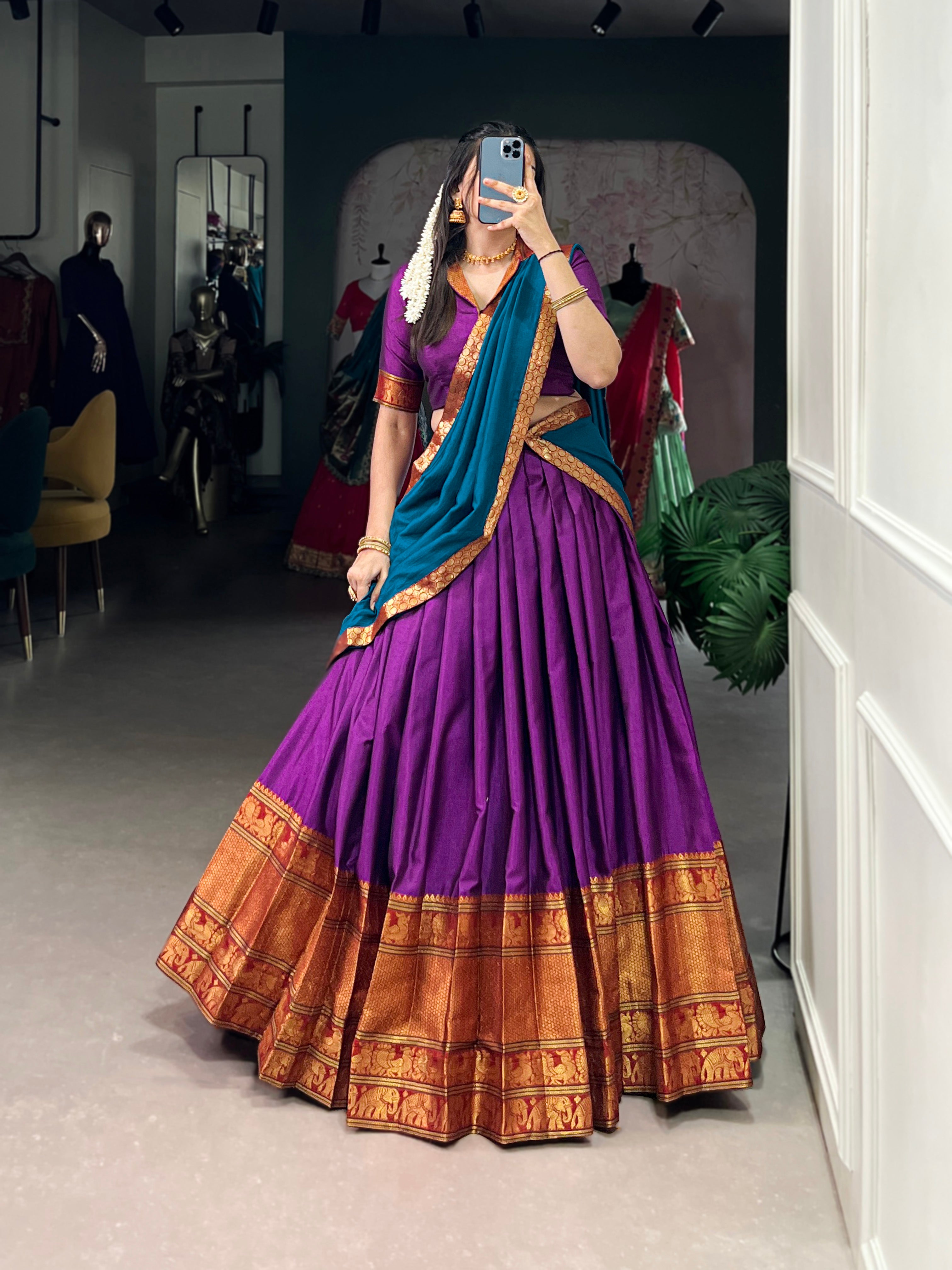 Regal Narayan pet (cotton)  Lehenga with Contrast Dupatta