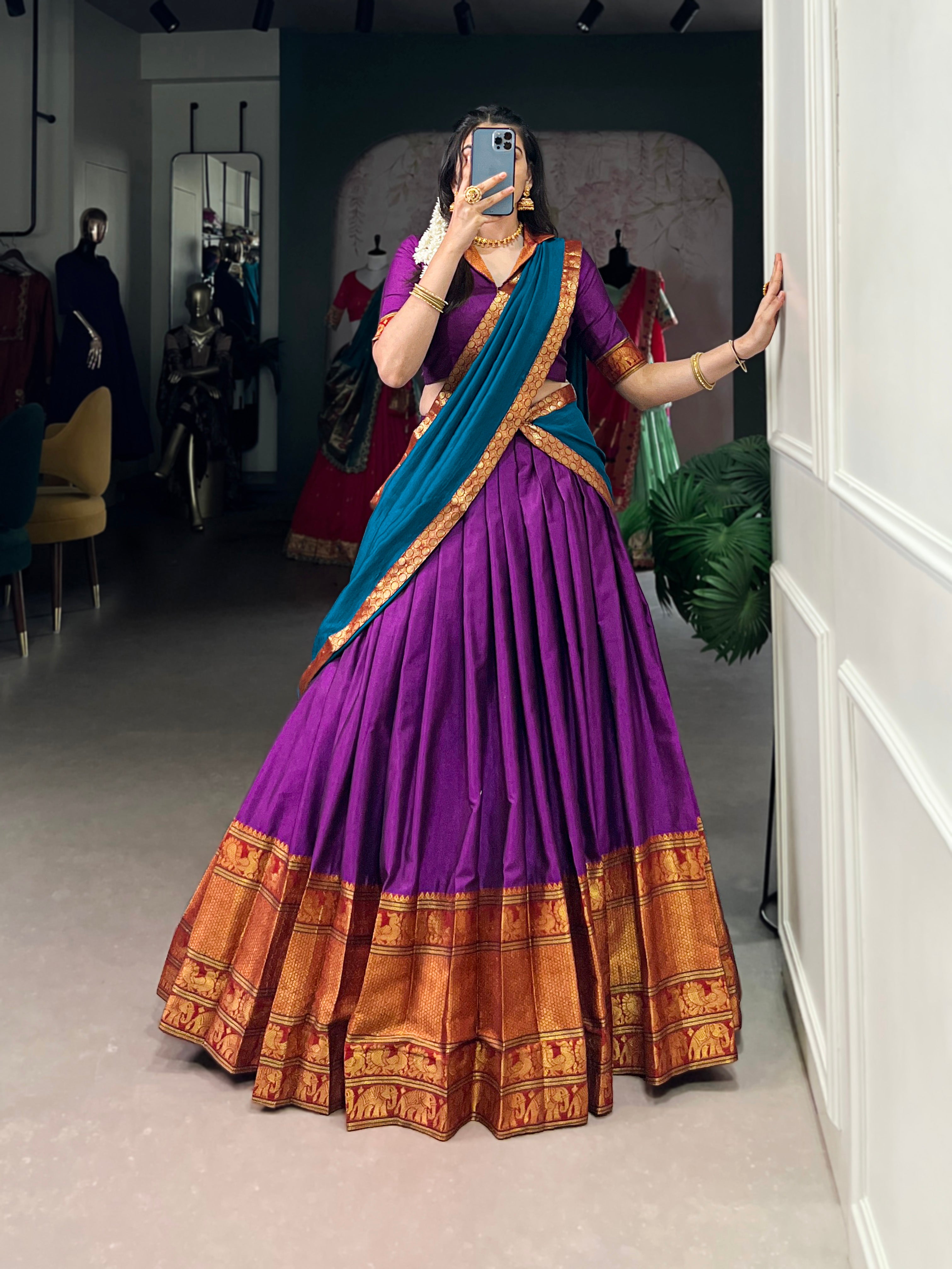 Regal Narayan pet (cotton)  Lehenga with Contrast Dupatta