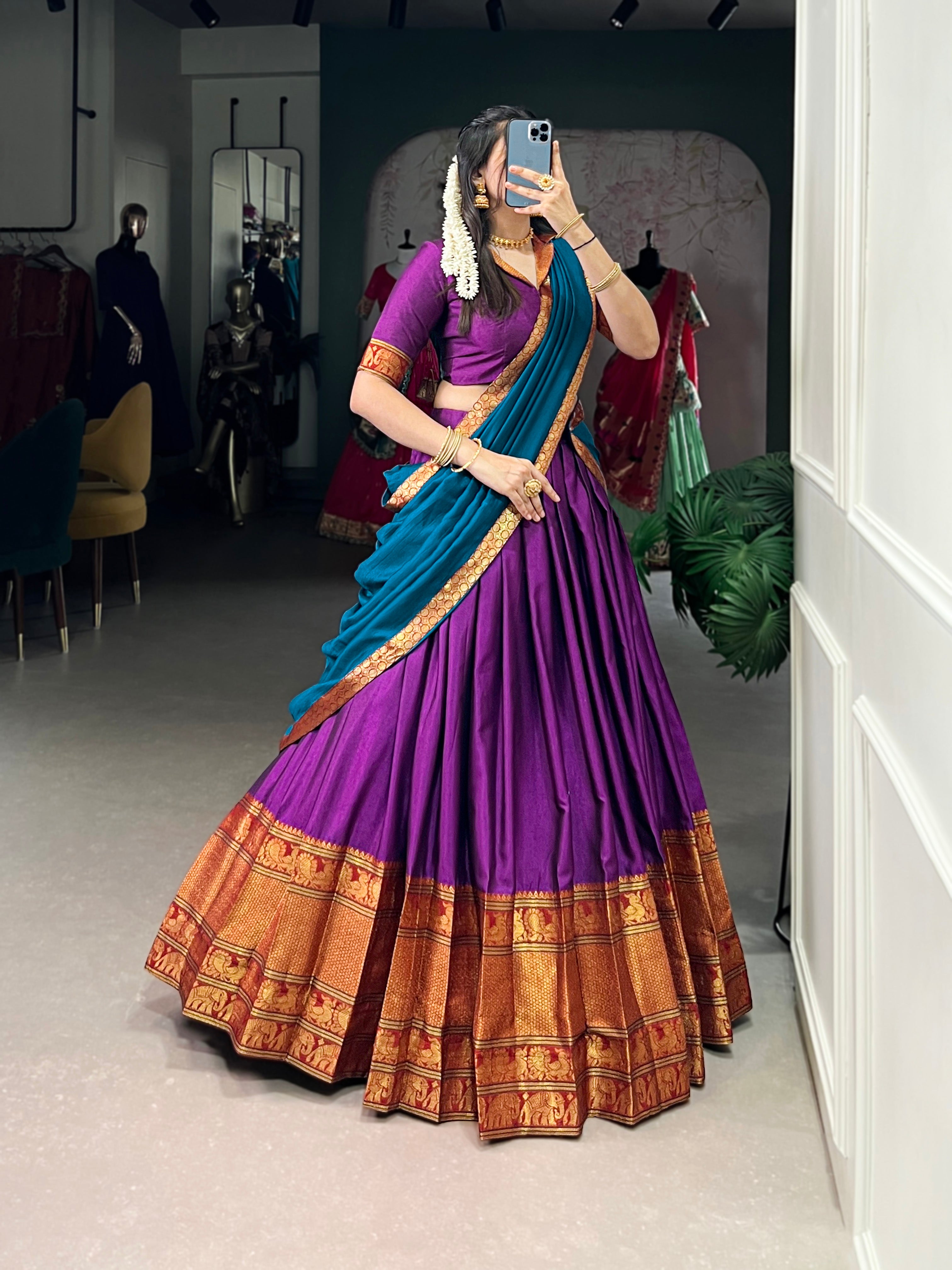 Regal Narayan pet (cotton)  Lehenga with Contrast Dupatta
