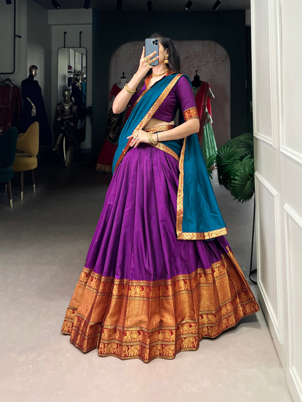Regal Narayan pet (cotton)  Lehenga with Contrast Dupatta
