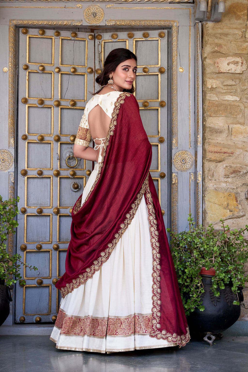 Pure Vichitra Silk Lehenga with Dupatta and Zari Weaving Work Lace Border Belt