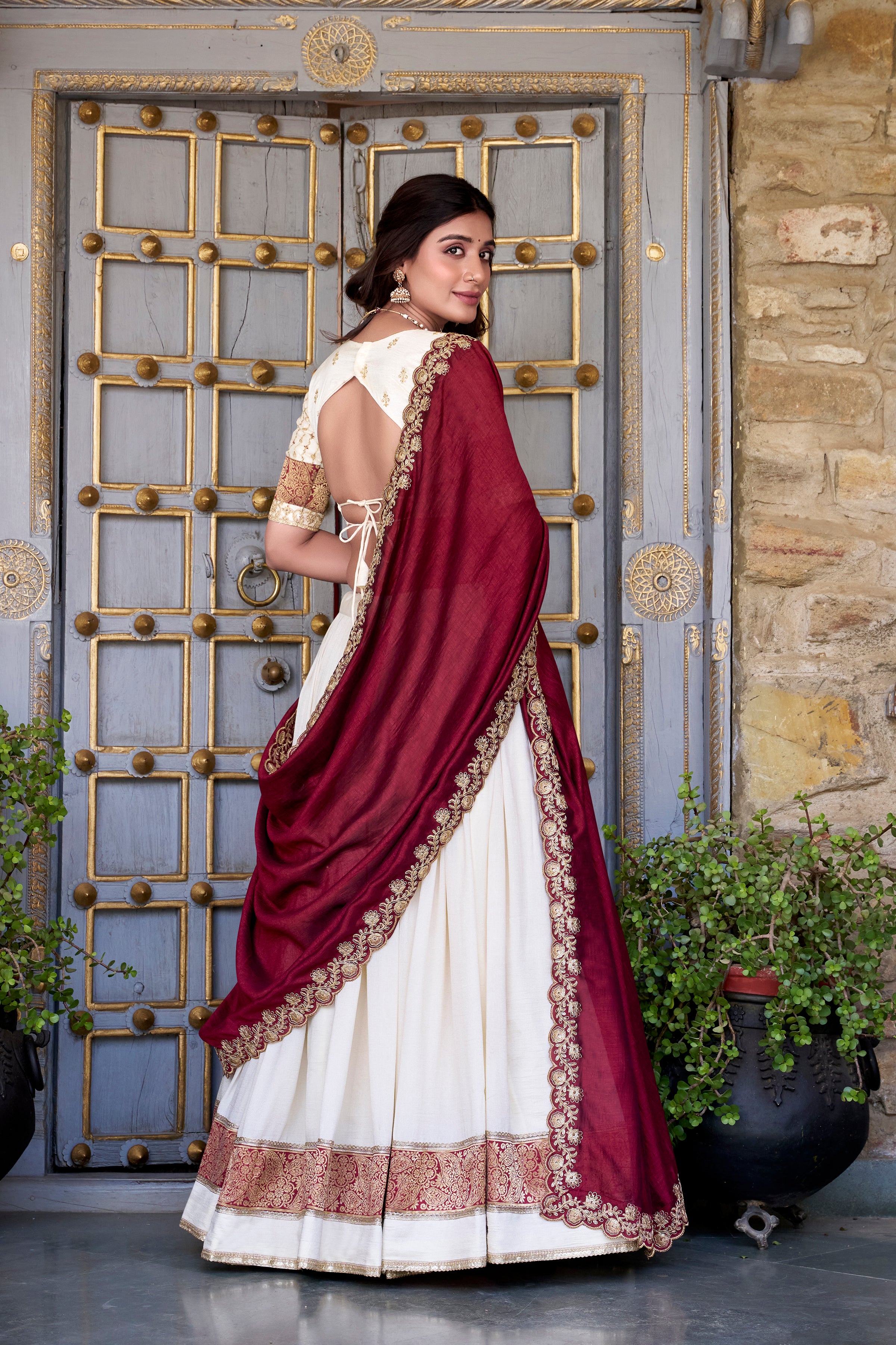 Pure Vichitra Silk Lehenga with Dupatta and Zari Weaving Work Lace Border Belt