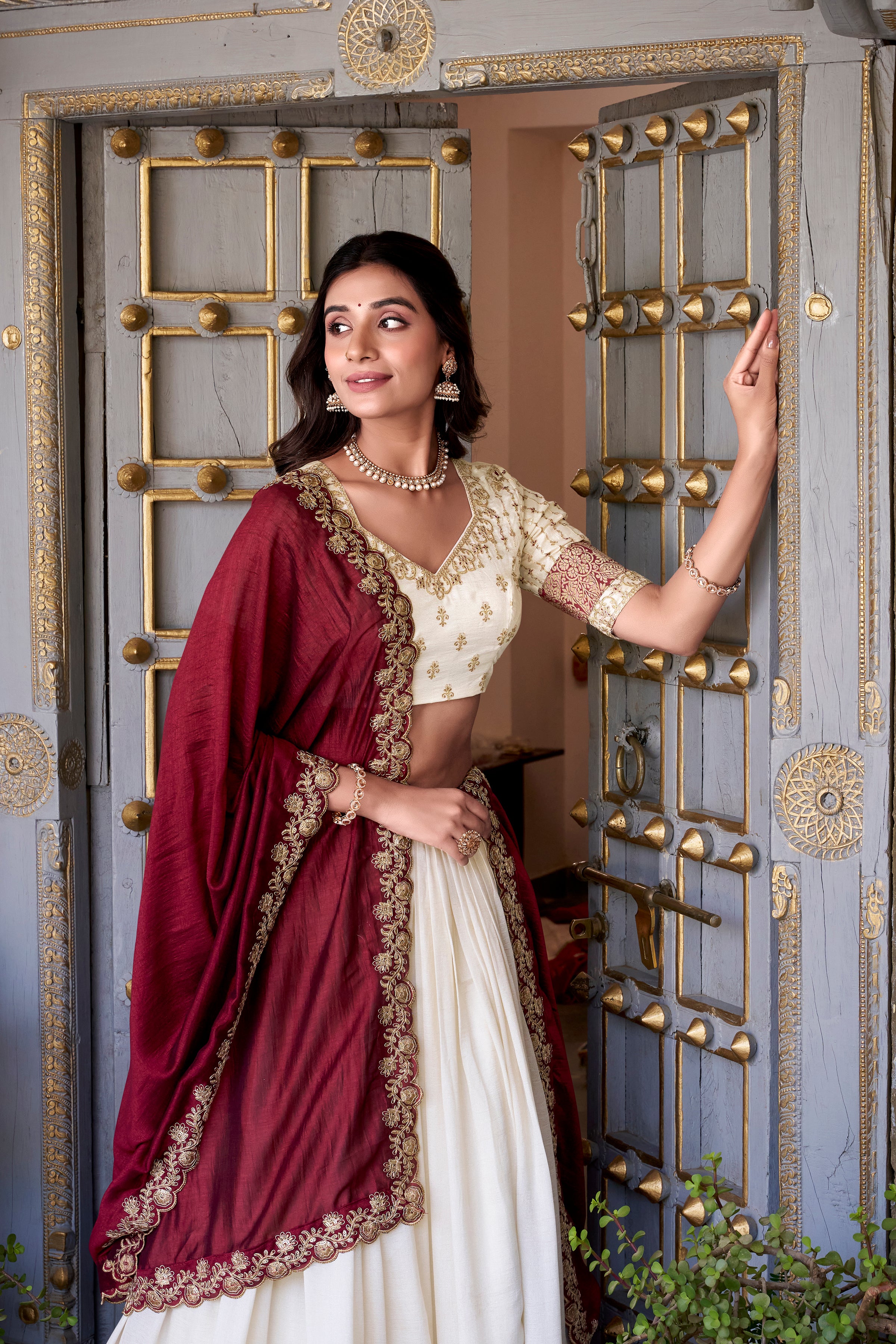 Pure Vichitra Silk Lehenga with Dupatta and Zari Weaving Work Lace Border Belt