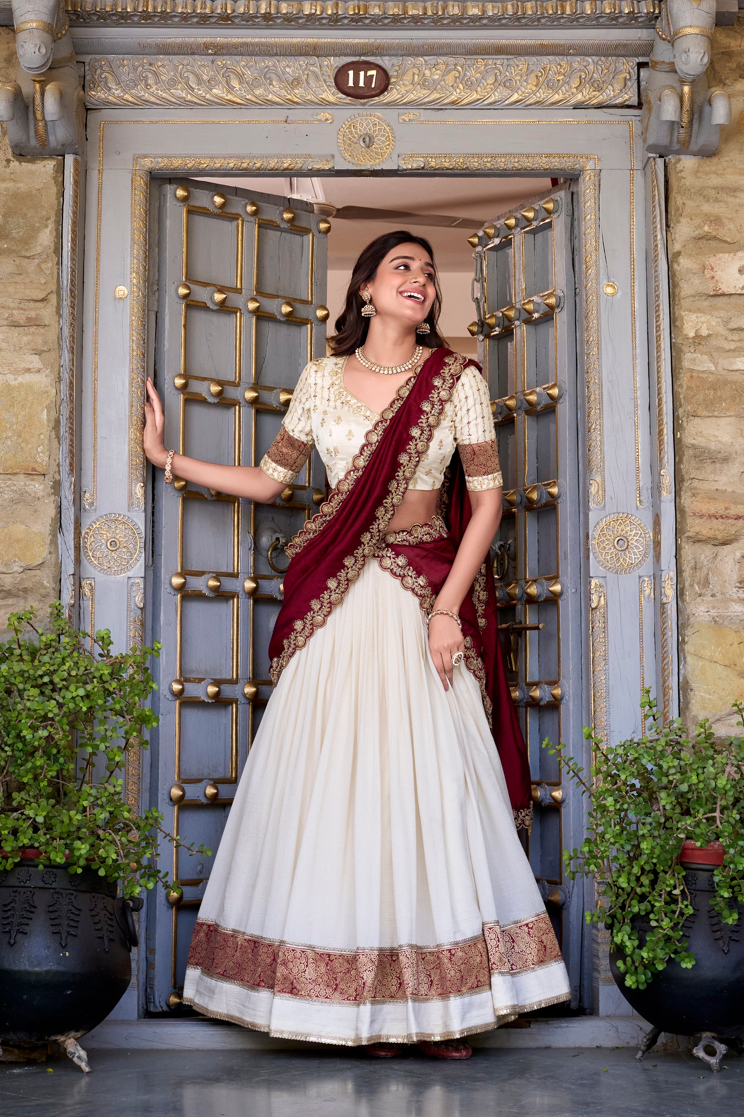 Pure Vichitra Silk Lehenga with Dupatta and Zari Weaving Work Lace Border Belt