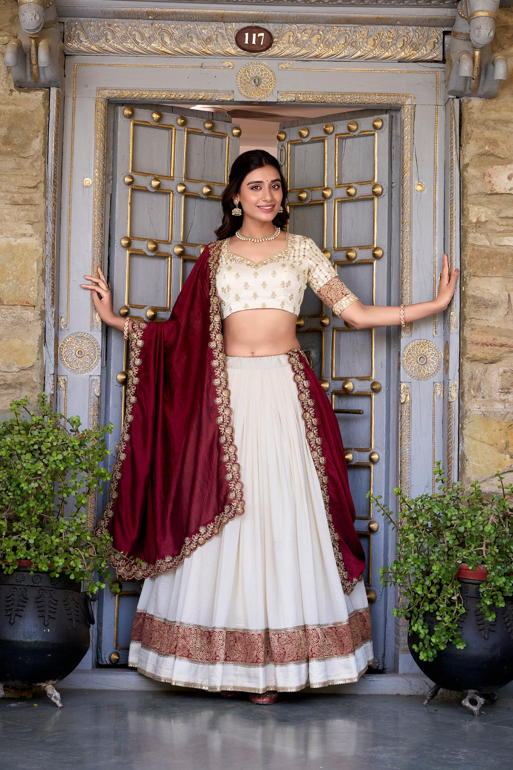 Pure Vichitra Silk Lehenga with Dupatta and Zari Weaving Work Lace Border Belt