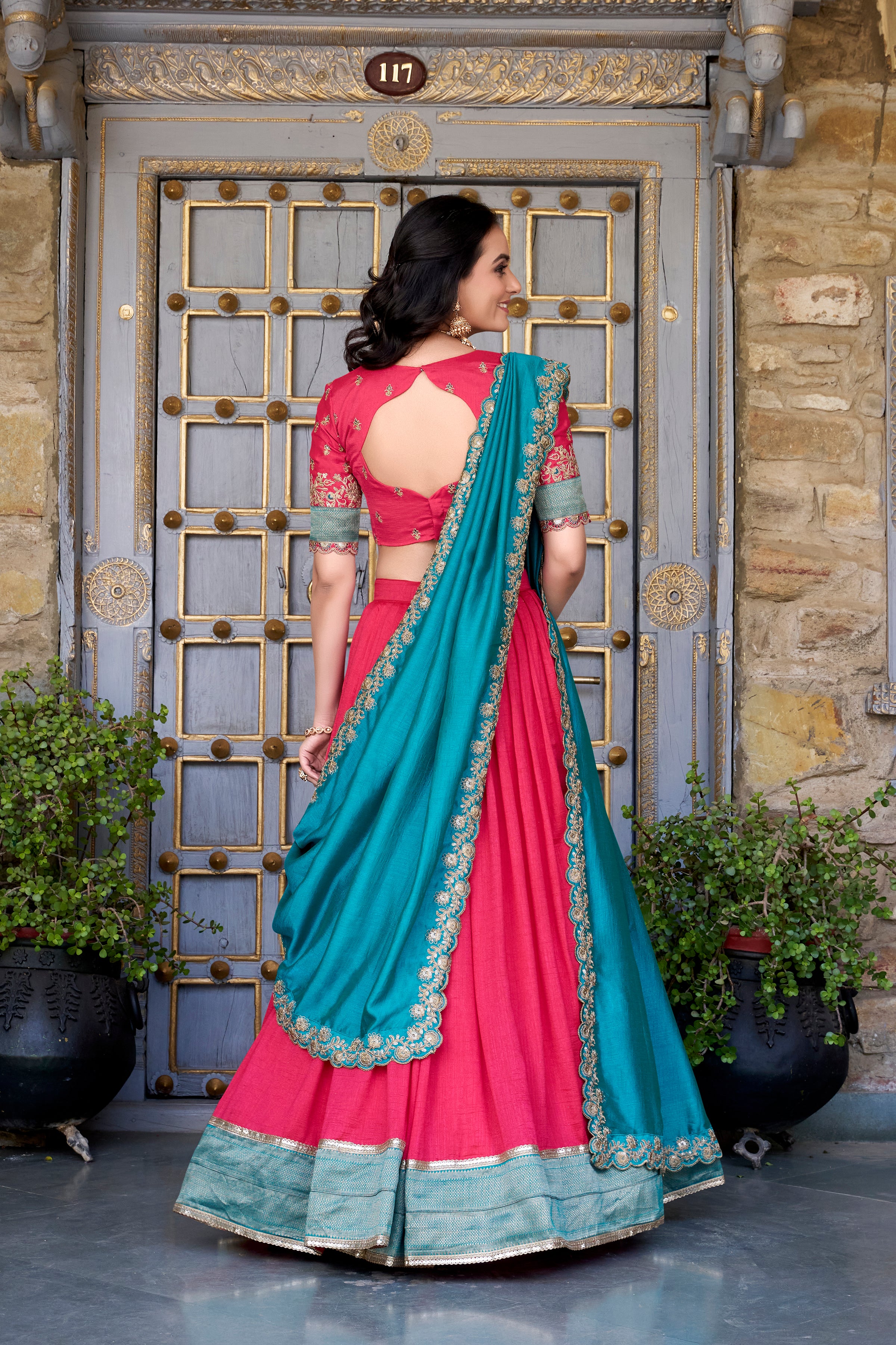Pure Vichitra Silk Lehenga with Dupatta and Zari Weaving Work Lace Border Belt
