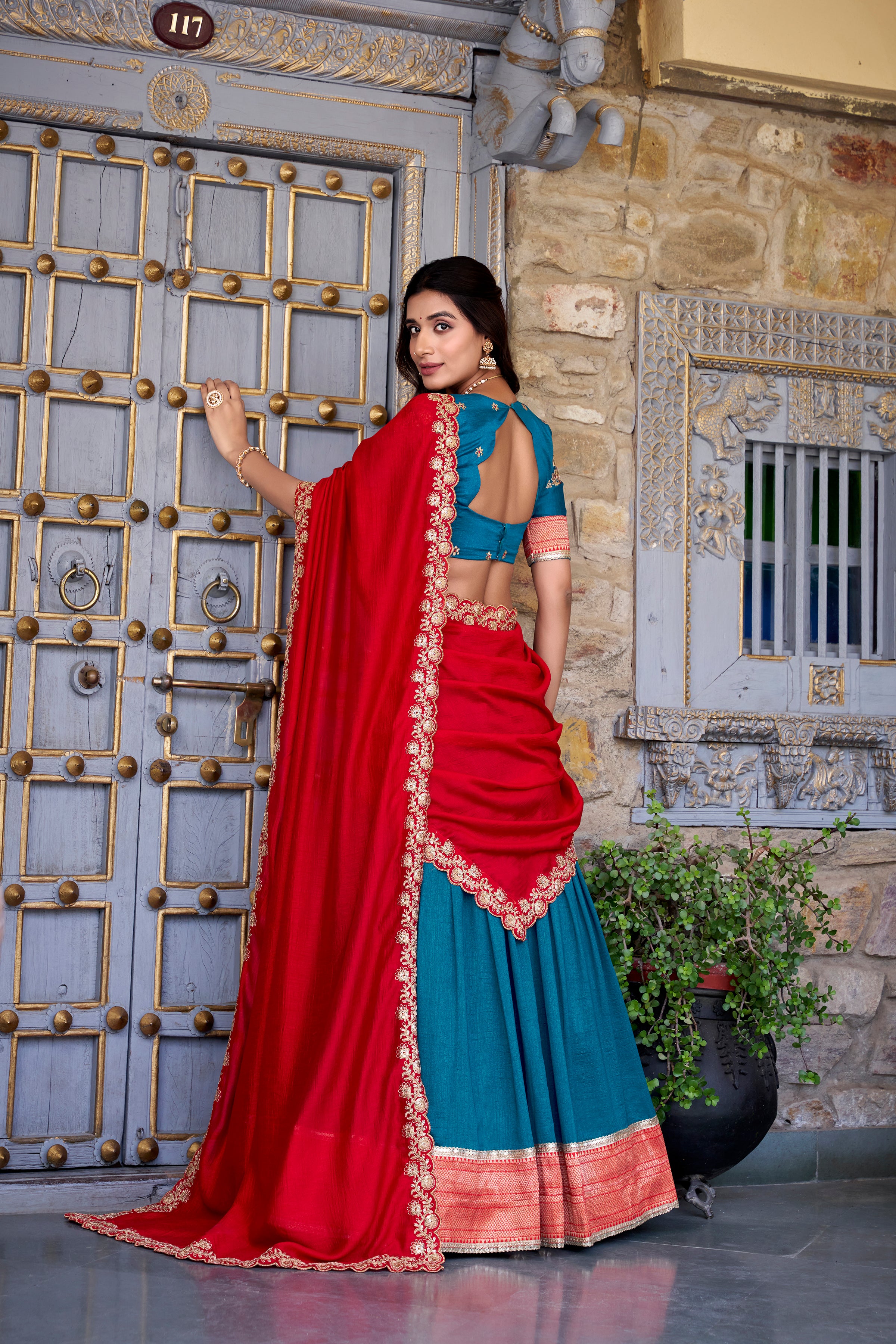 Pure Vichitra Silk Lehenga with Dupatta and Zari Weaving Work Lace Border Belt