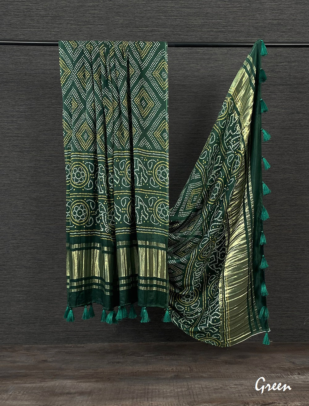 Bandhani Printed Pure Gaji Silk Dupatta with Tassels