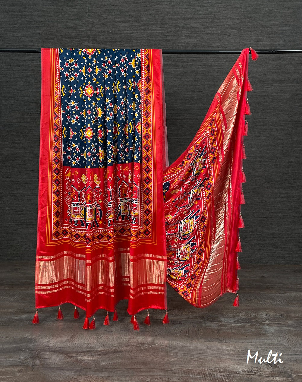 Bandhani Printed Pure Gaji Silk Dupatta with Tassels