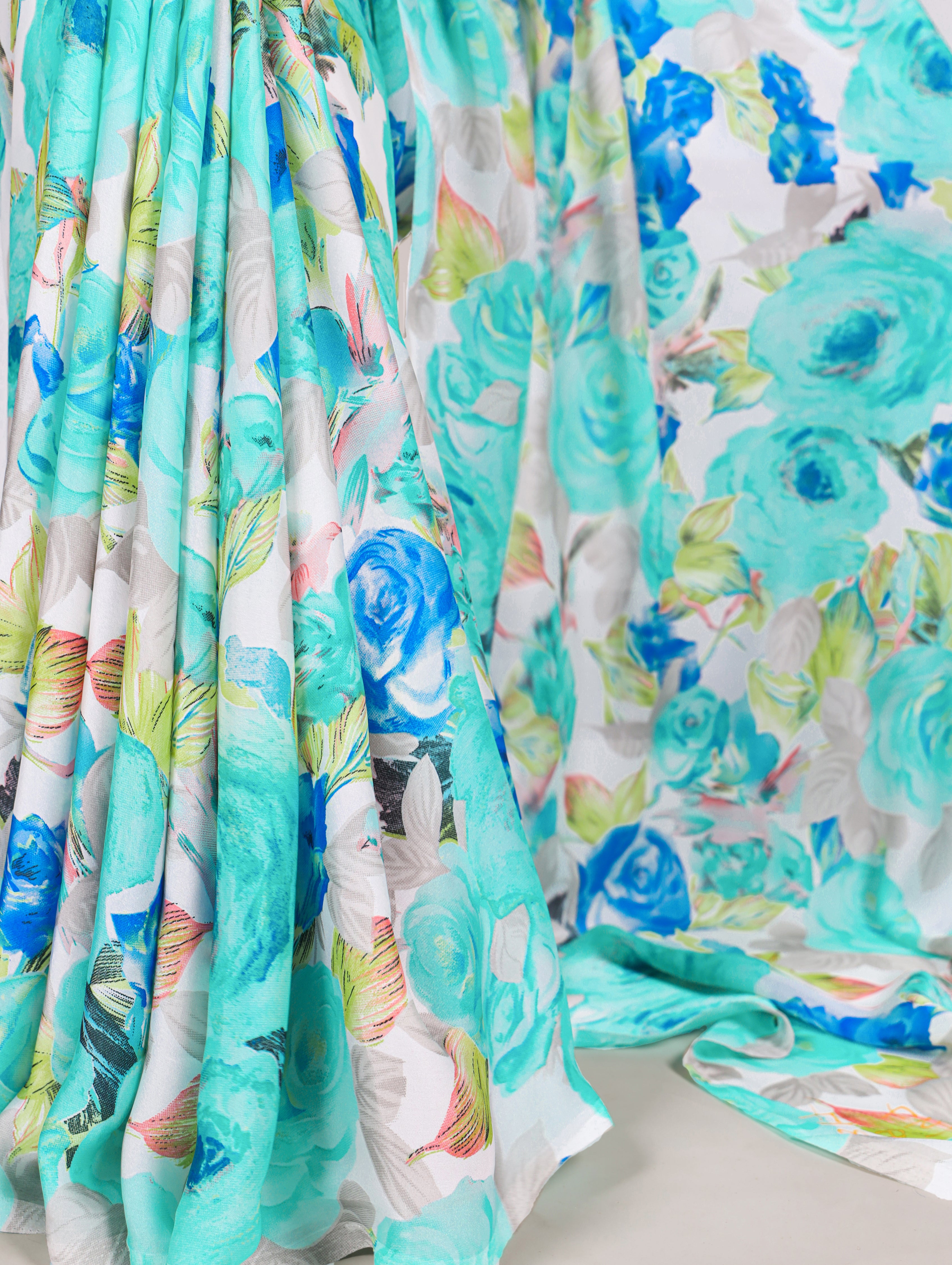 Beautiful Dull Satin With Floral Printed Saree