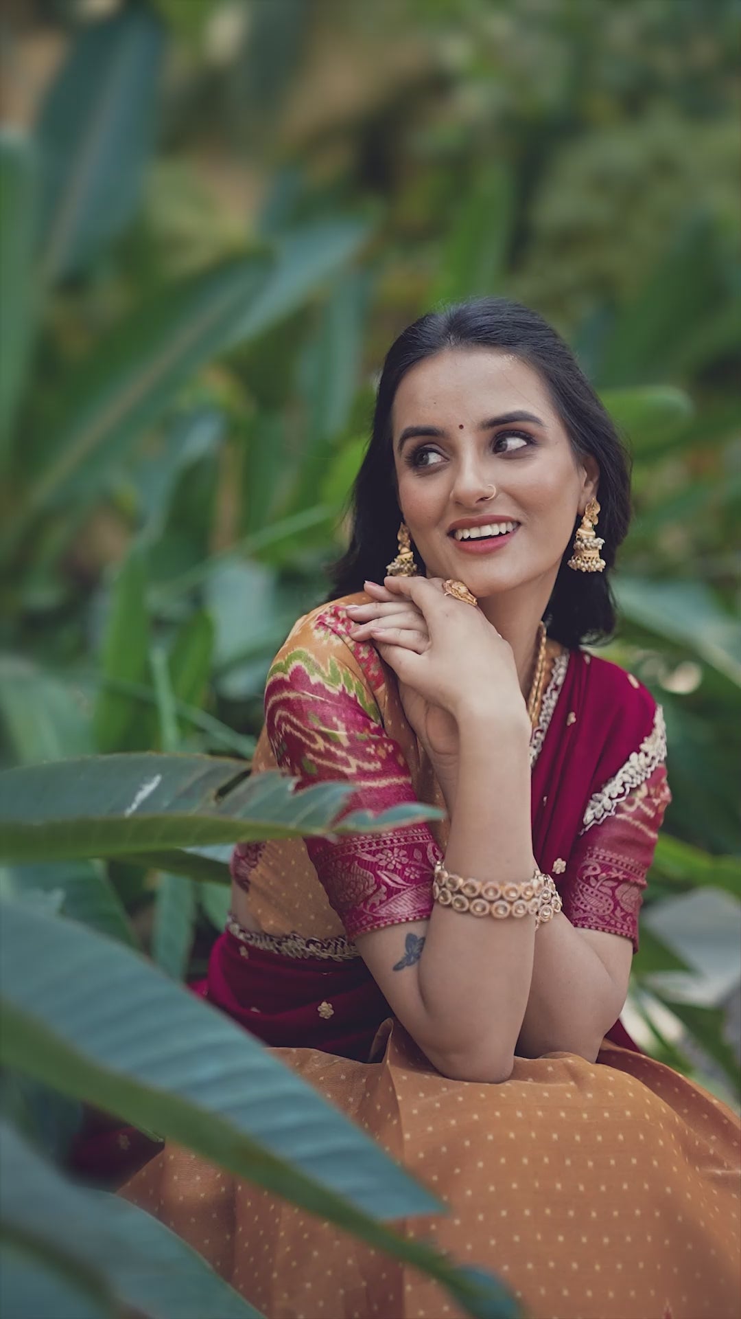 Elegant Woman in a Traditional Gujarati Patola Lehenga Choli.