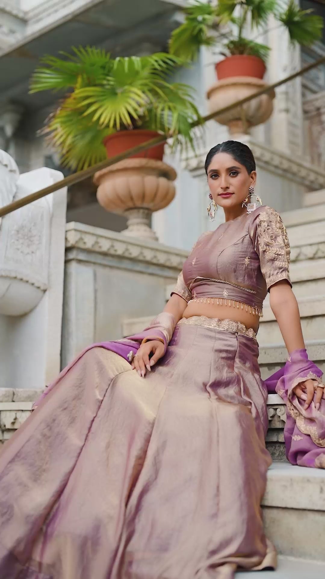 Designer Rose Gold Lehenga in Crushed Shimmer Fabric with an Embroidered