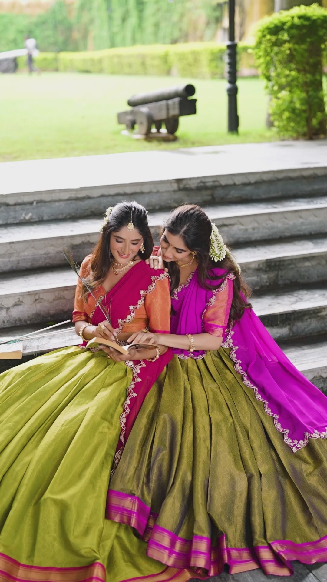 Kanchipuram silk lehenga Choli, woven with stunning zari details and Georgette Dupatta