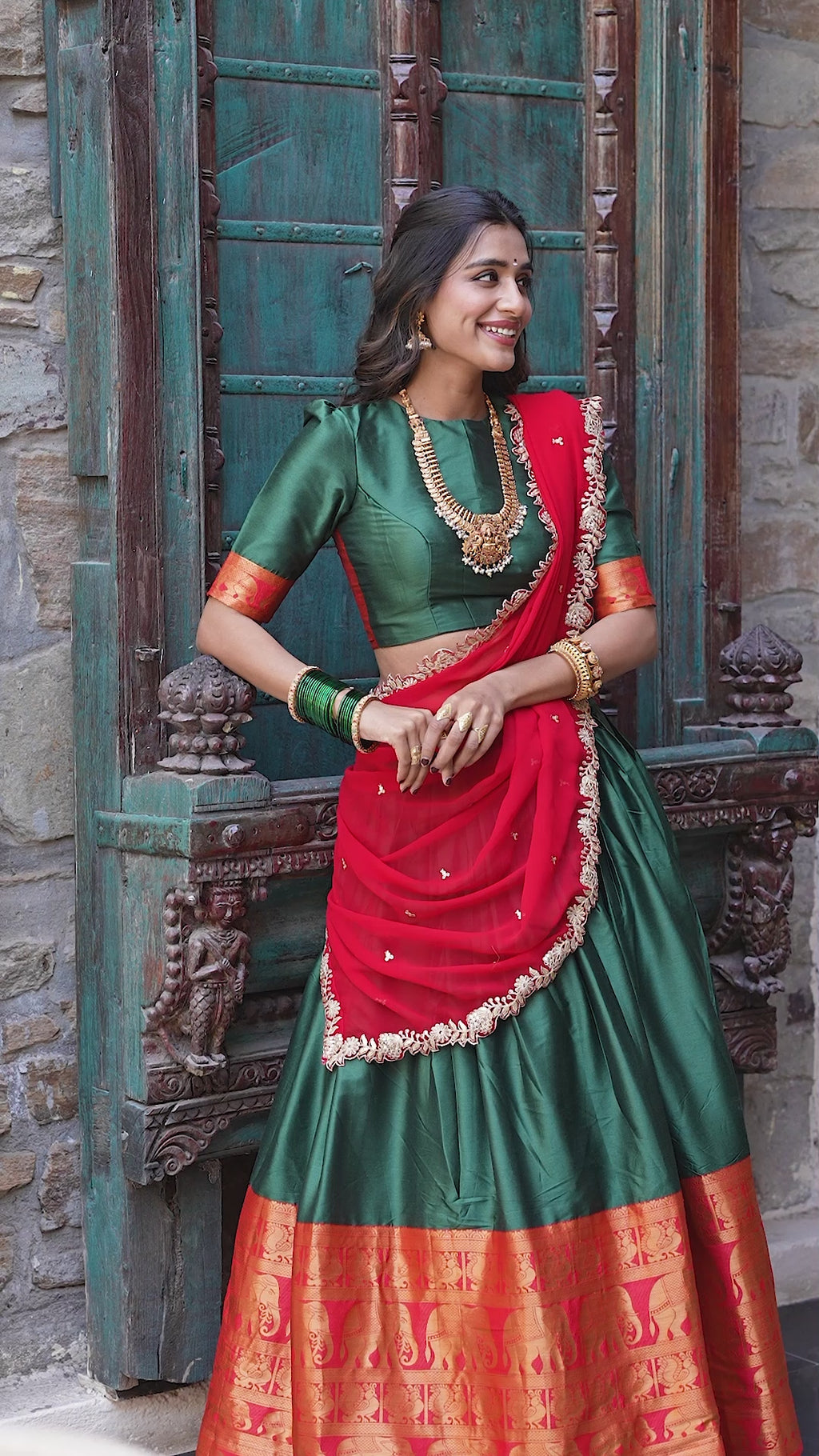 Narayan Pattu Lehenga with Zari Border and Embellished Dupatta