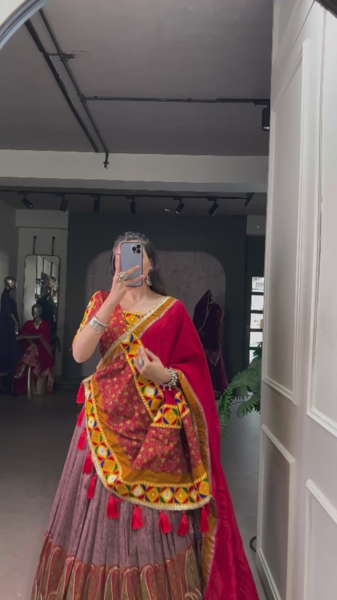 Traditional Bandhani Choli Paired with  Kashmiri Print  Flared Lehenga