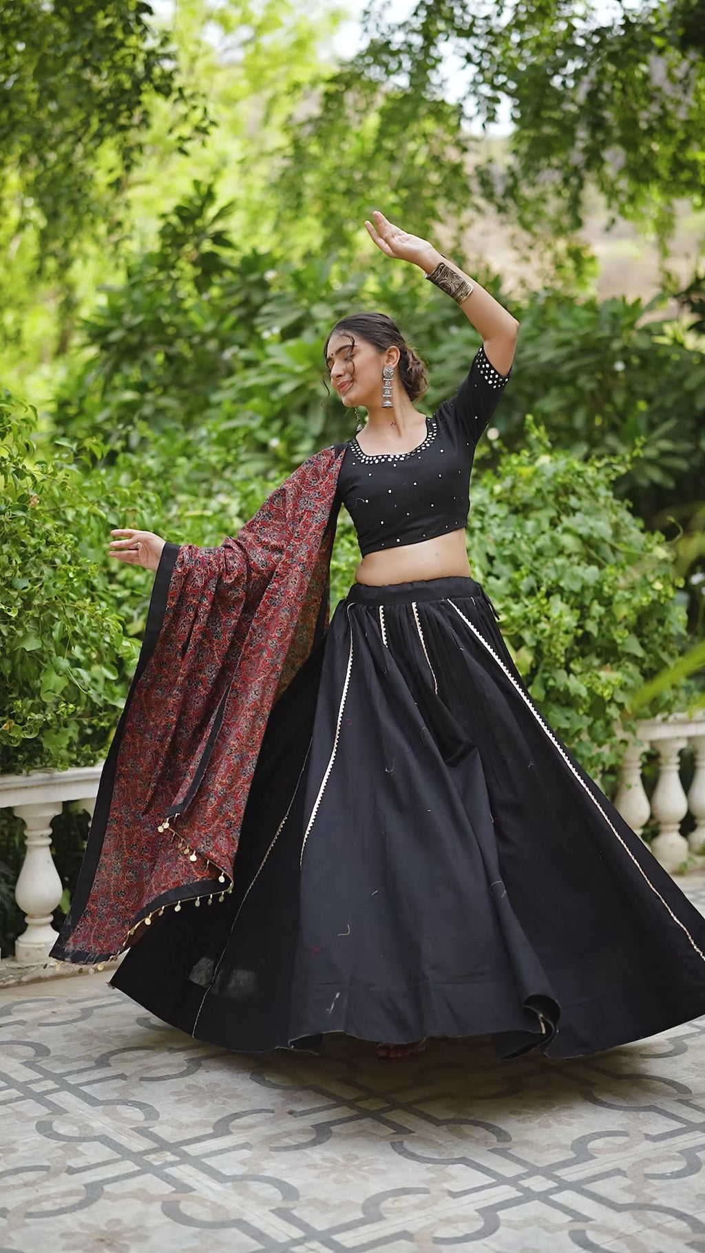 Stylish Black Lehenga with Handblock Printed Dupatta