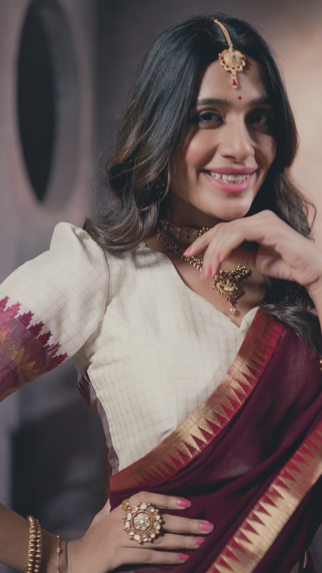 Pure Cotton White Lehenga with Maroon Dupatta & Golden Border