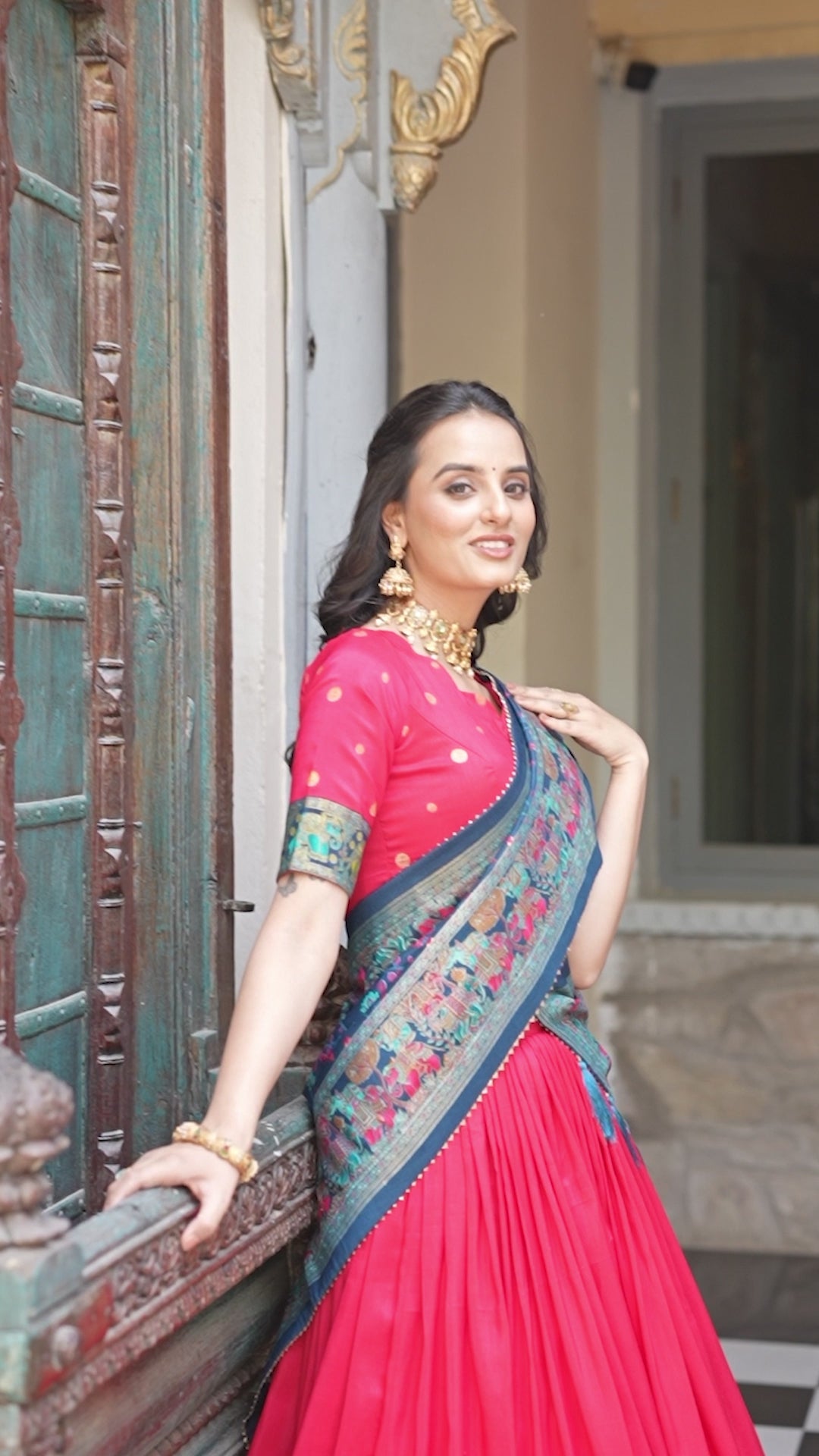 Traditional Silk Lehenga with Intricate Weaving and Back Tie Blouse
