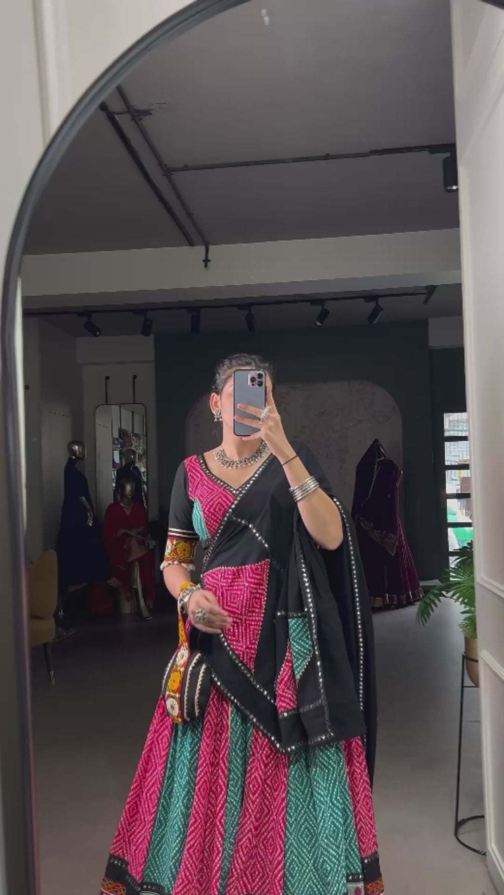Vibrant Bandhani Lehenga Choli with Mirror Work Dupatta